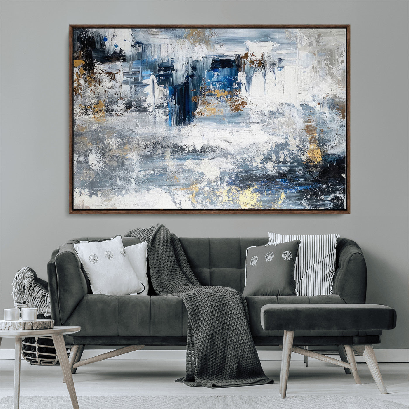 59716-MGV-CV-36X24-Abstract Blue and Gold Wall Art – Modern Textured Canvas Print, Contemporary Painting for Living Room, Bedroom, or Office Decor