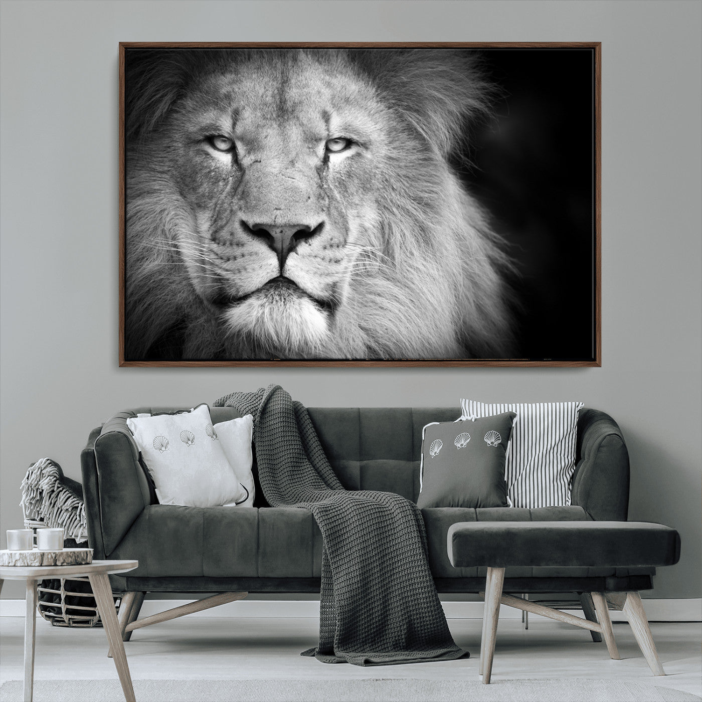 94453-MGV-CV-36X24-Lion Portrait Wall Art – Black and White King of the Jungle Canvas Print, Safari Wildlife Decor for Office, Bedroom, or Living