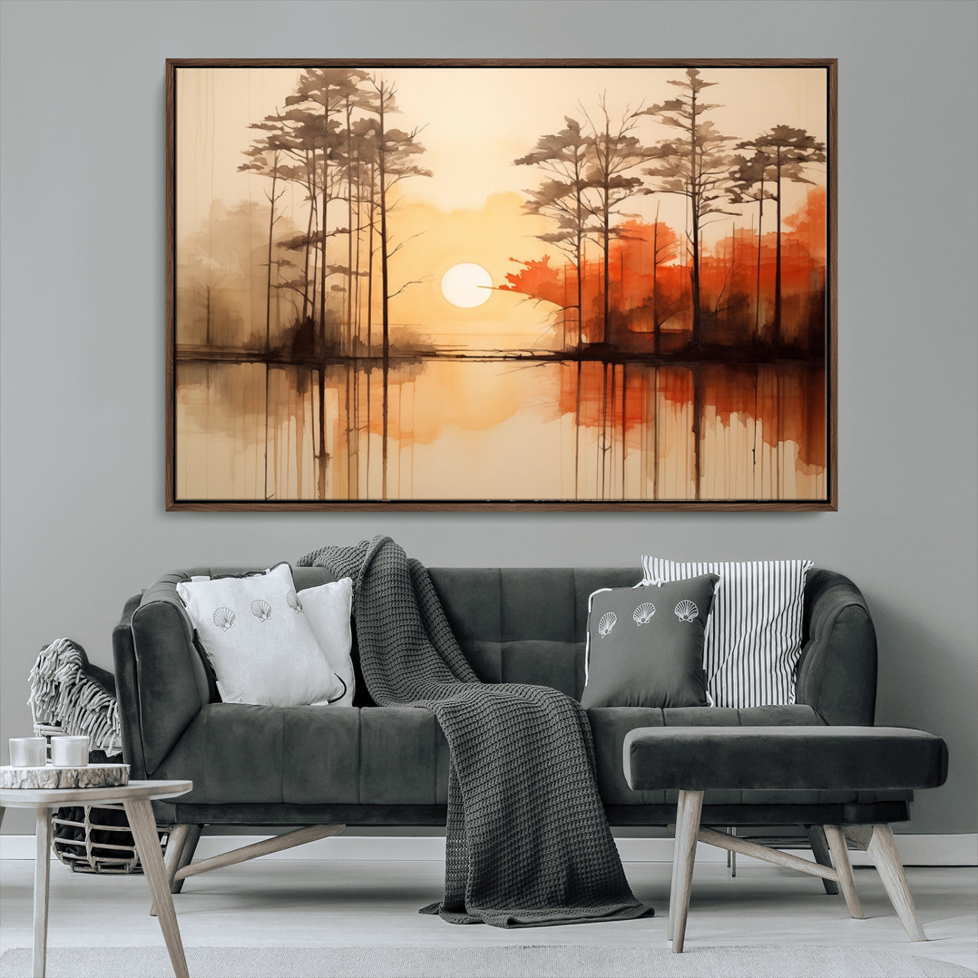 51083-MGV-CV-36X24-Sunset Lake Forest Wall Art – Serene Trees and Orange Sky Reflection Canvas Print, Tranquil Nature Decor for Living Room, Office