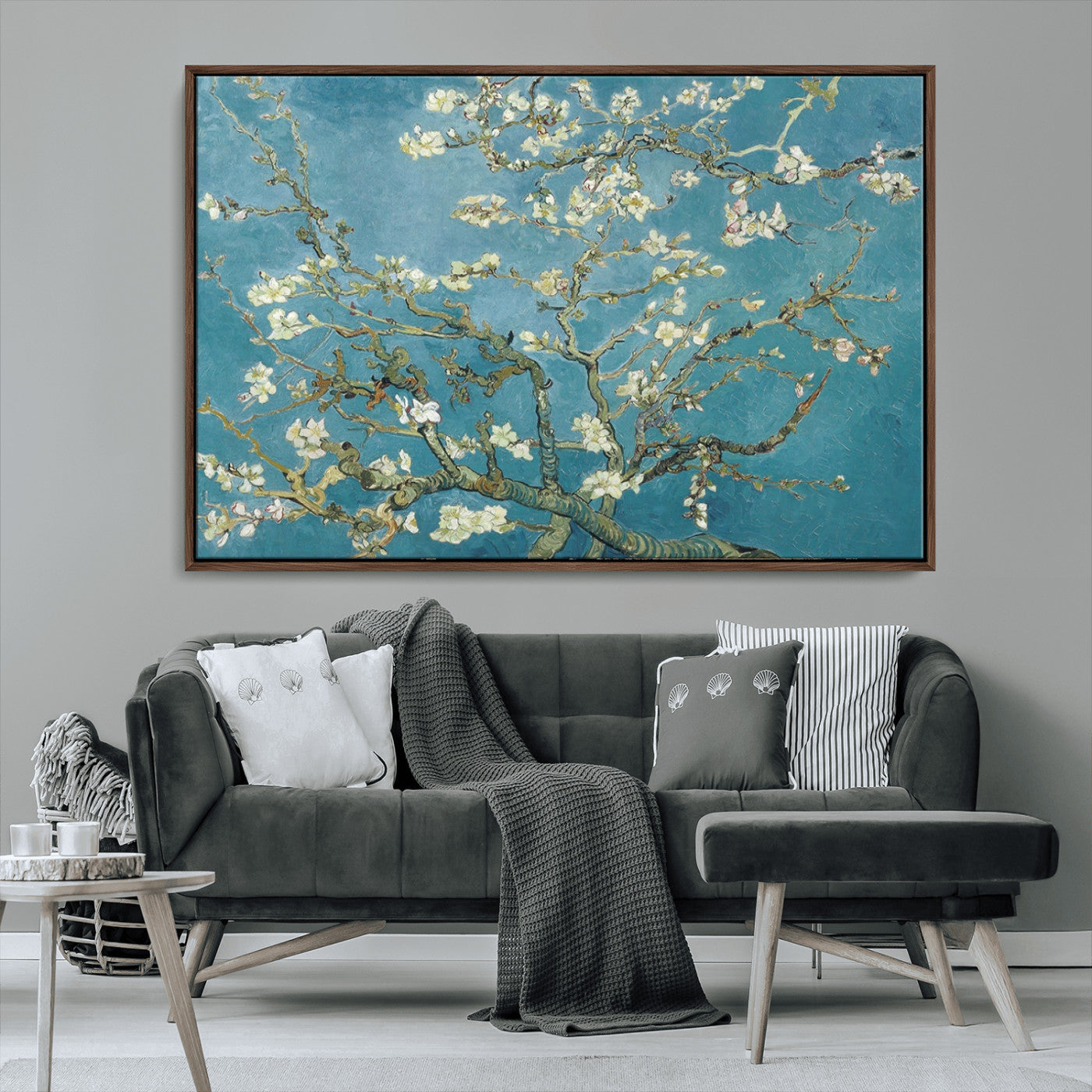 65607-MGV-CV-36X24-Almond Blossom Wall Art – Van Gogh Blue Floral Canvas Print, Elegant Impressionist Painting Decor for Living Room, Bedroom or