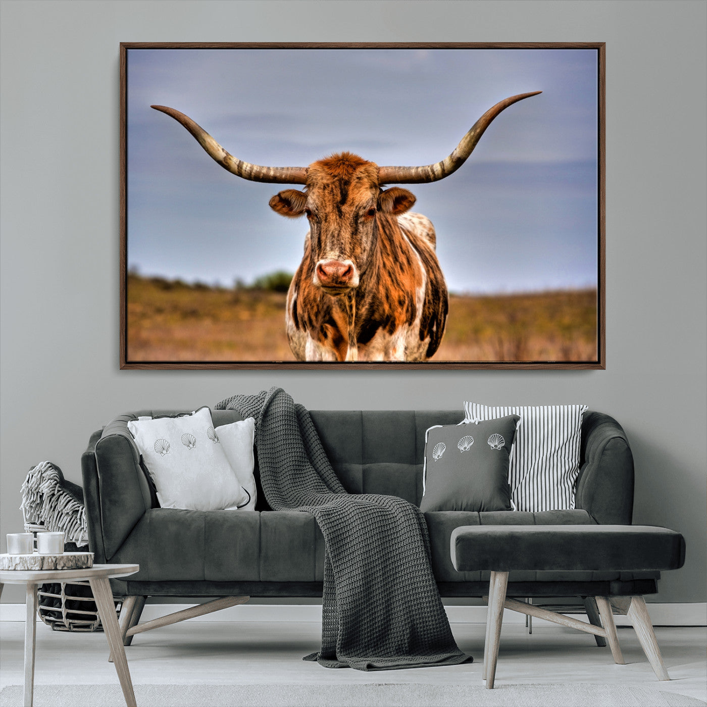 18594-MGV-CV-36X24-Texas Longhorn Bull Wall Art – Rustic Western Cattle Canvas Print, Country Farmhouse Decor for Living Room, Office or Cabin