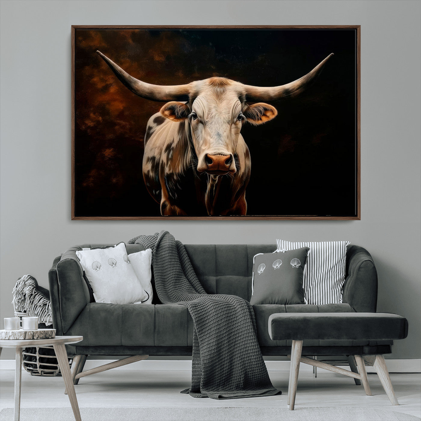 70522-MGV-CV-36X24-Longhorn Bull Wall Art – Striking Canvas Print of Majestic Bull, Premium Animal Decor for Home, Office, Man Cave, or Living Room