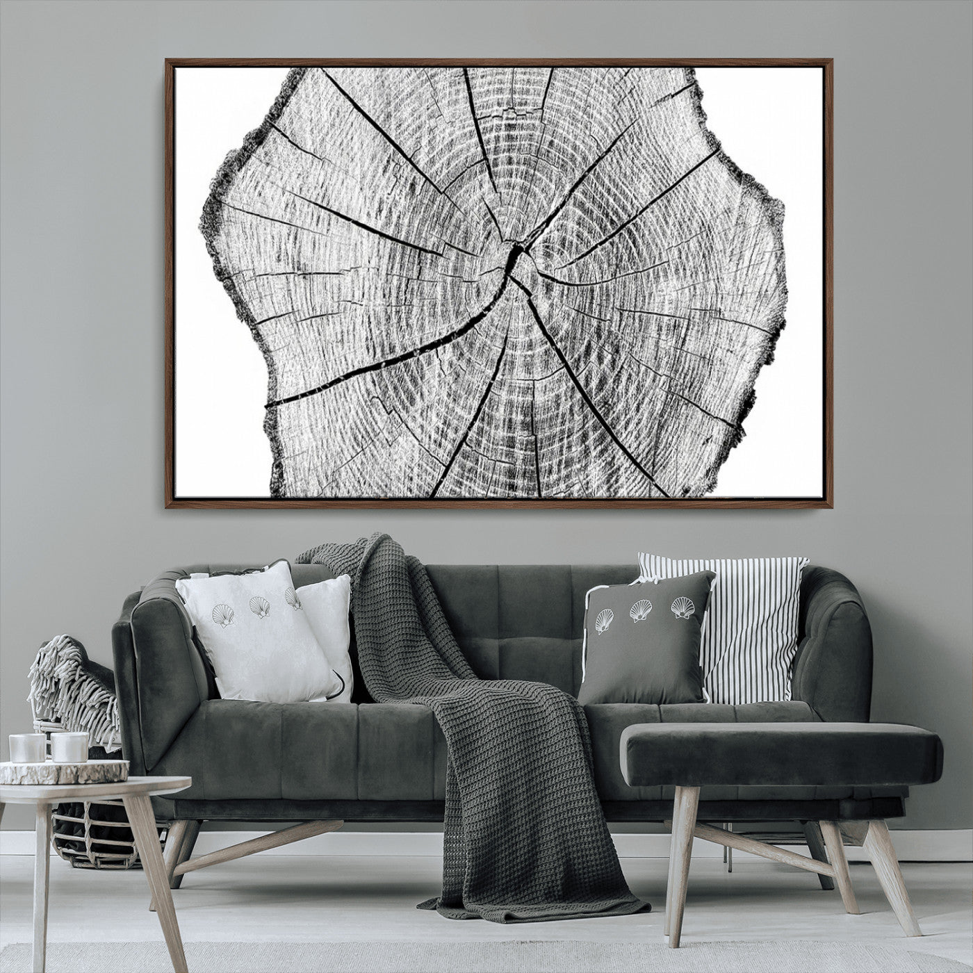 98709-MGV-CV-36X24-Tree Ring Wall Art – Black and White Canvas Print Rustic Wood Cross Section, Minimal Nature Inspired Decor for Living Room,