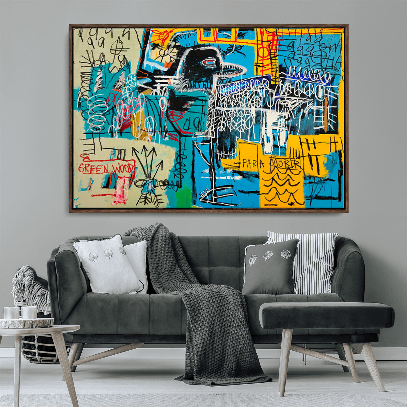 43113-MGV-CV-36X24-Abstract Graffiti Wall Art – Colorful Urban Canvas Print Bold Blue Yellow Black Design, Modern Street Style Decor for Living Room,