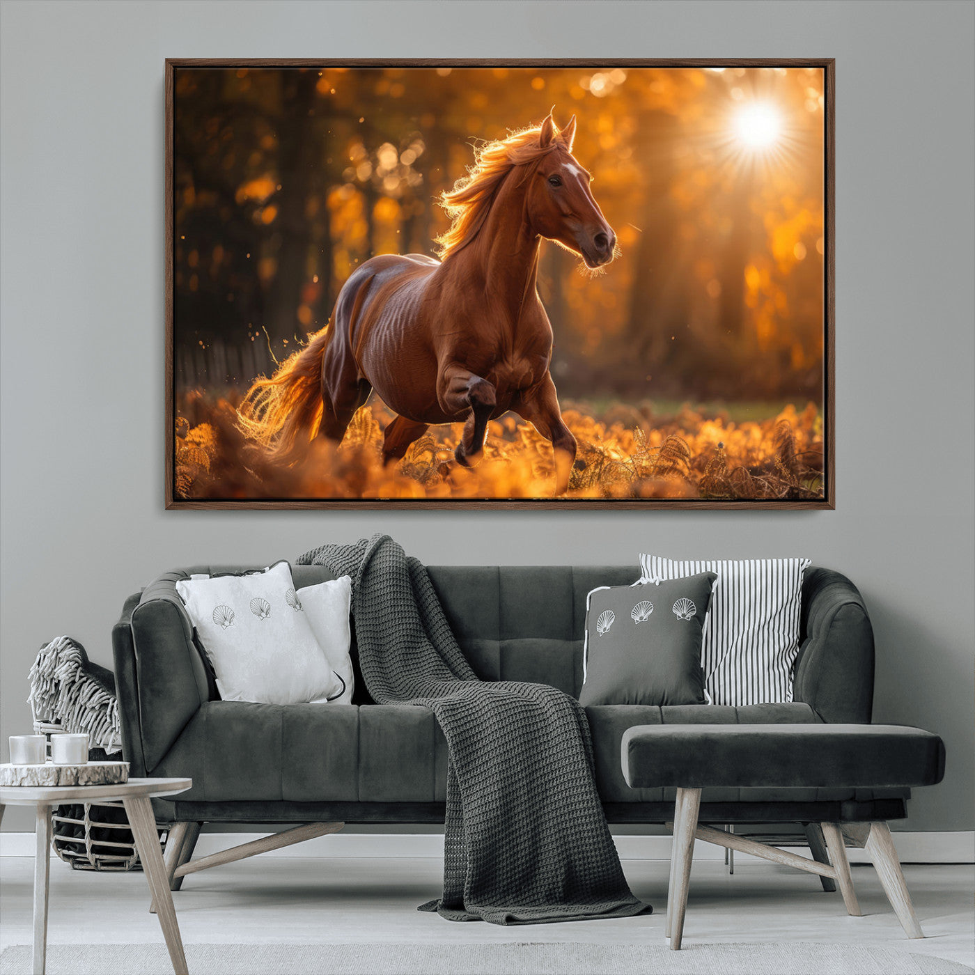 92144-MGV-CV-36X24-Sunset Horse Wall Art Canvas Print, Framed Horse Barn Art Picture Print, Majestic Horse Perfect Rustic Farmhouse Decor Artwork
