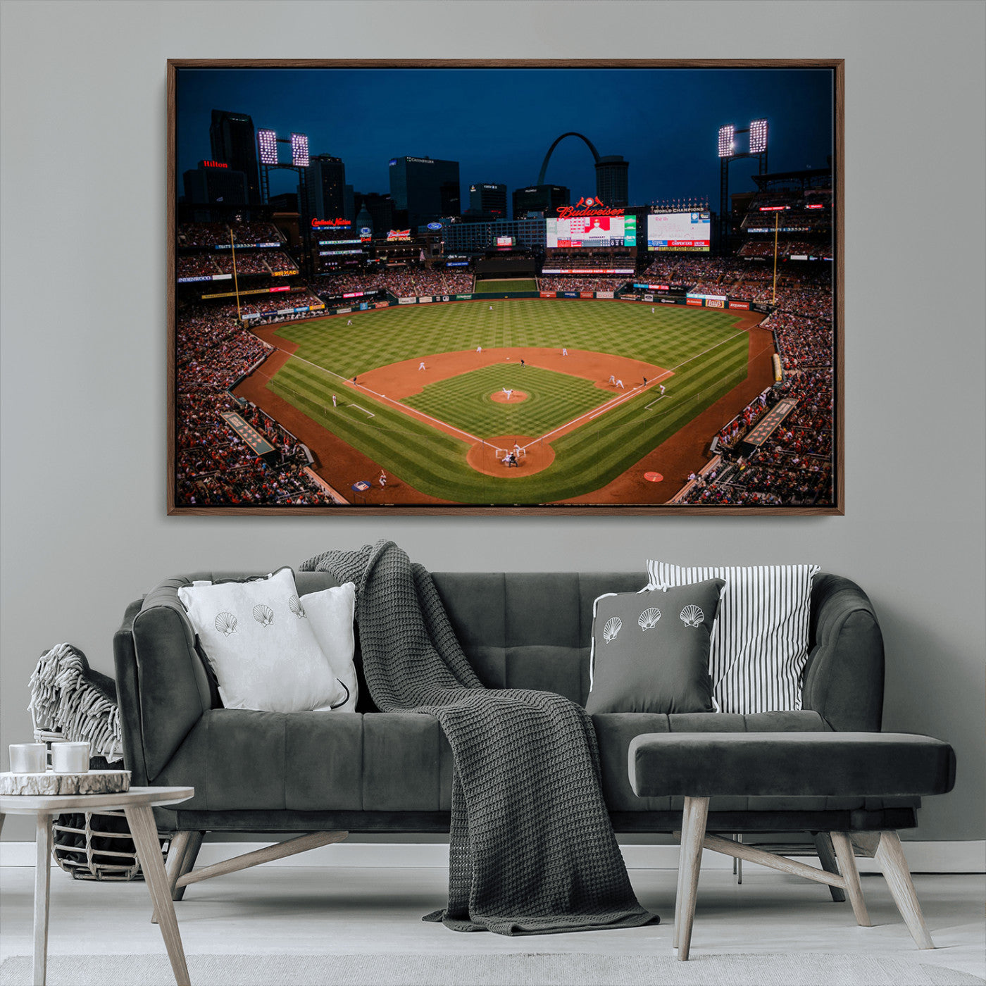 38612-MGV-CV-36X24-Busch Stadium Wall Art Canvas Print, Framed Missouri Stadium Art Picture Print, Busch Stadium Field Perfect Sports Room Decor