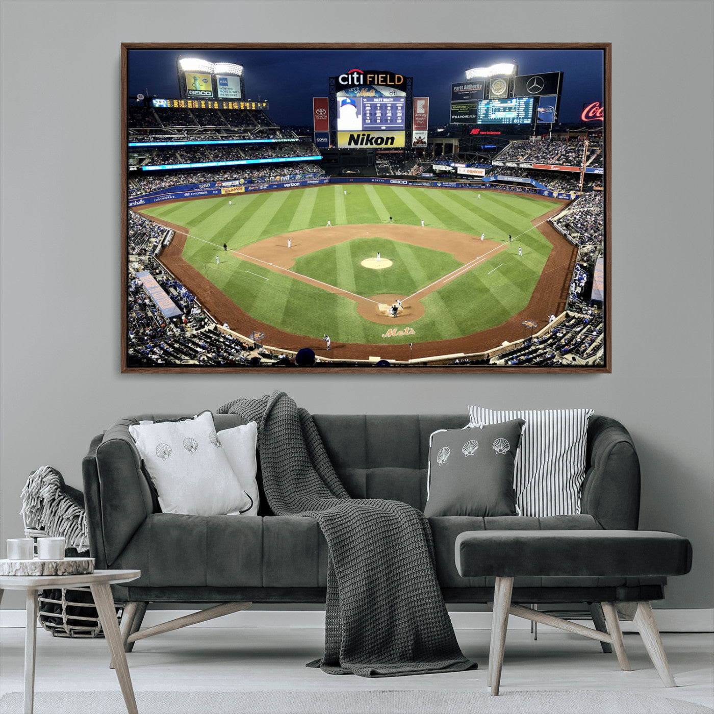 87666-MGV-CV-36X24-City Field Stadium Wall Art Canvas Print, Framed New York Stadium Art Picture Print, Citi Field Stadium Perfect Sport Room Decor