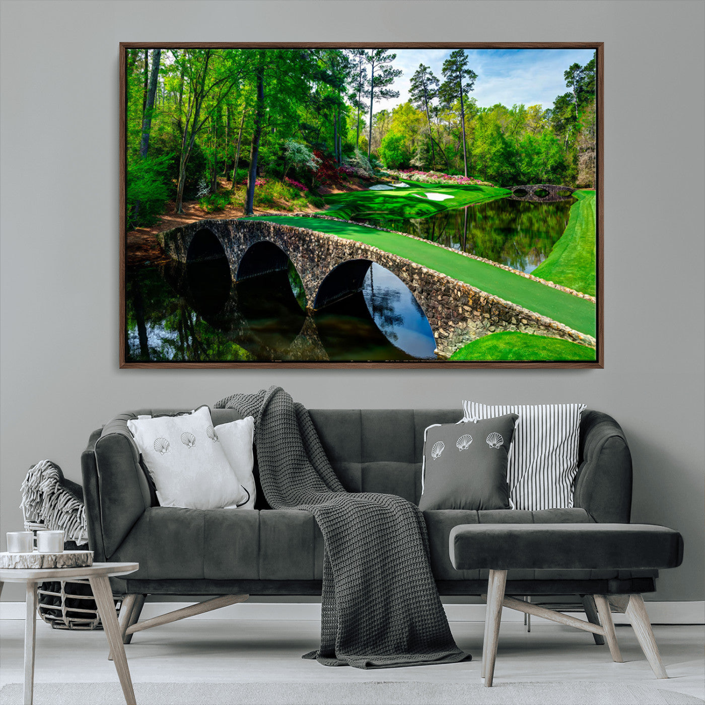 57655-MGV-CV-36X24-Golf Course Wall Art – Canvas Print Scenic Green Fairway Stone Bridge Water Reflection Landscape, Classic Sports Decor for Office,