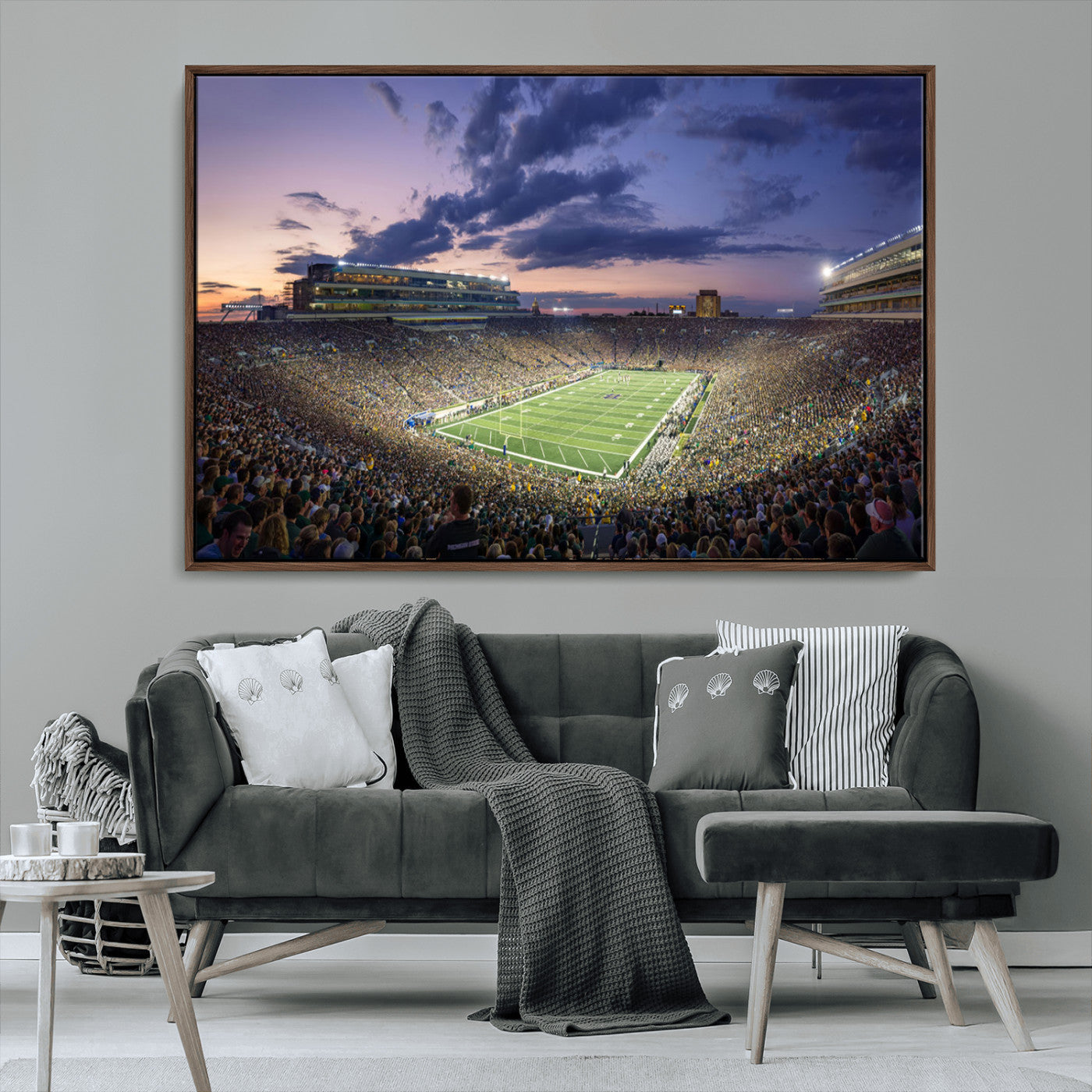 50825-MGV-CV-36X24-Notre Dame Stadium Wall Art Canvas Print, Framed Indiana Stadium Art Picture Print, Football Stadium Perfect Sports Room Decor