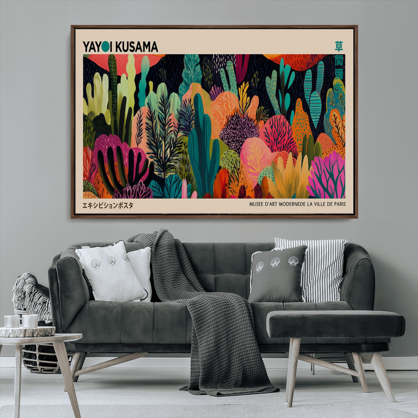 45711-MGV-CV-36X24-Yayoi Kusama Wall Art Canvas Print, Framed Abstract Yayoi Kusama Art Picture Print, Japanese Wabi Sabi Perfect Modern Abstract
