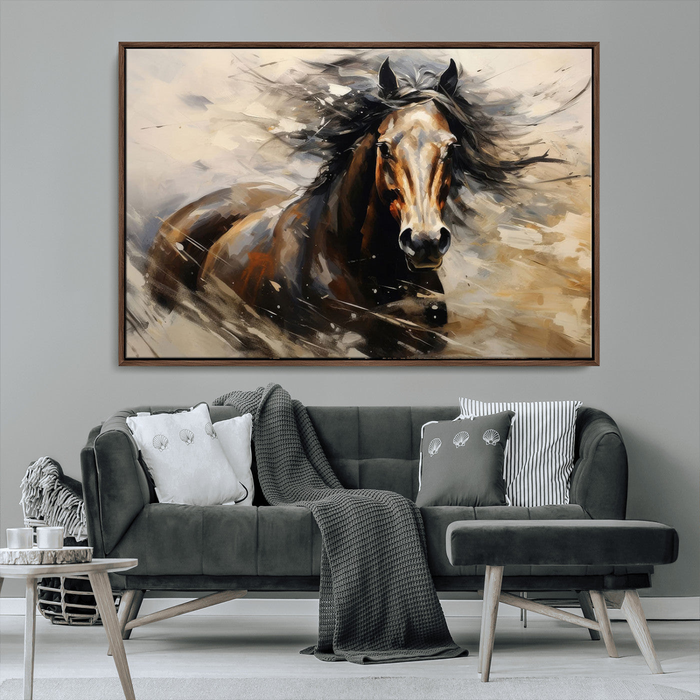 53001-MGV-CV-36X24-Wild Horse Wall Art – Majestic Stallion Canvas Print with Flowing Mane, Rustic Western Style Painting for Living Room, Office or
