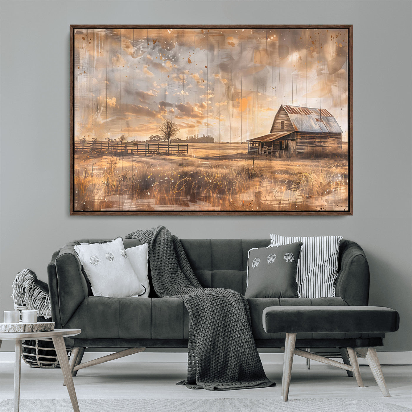 FARM2-MGV-CV-36X24-Rustic Farmhouse Wall Art Canvas Print, Framed Old Barn Art Picture Print, Southwestern Farmhouse Perfect Rustic Decor Artwork