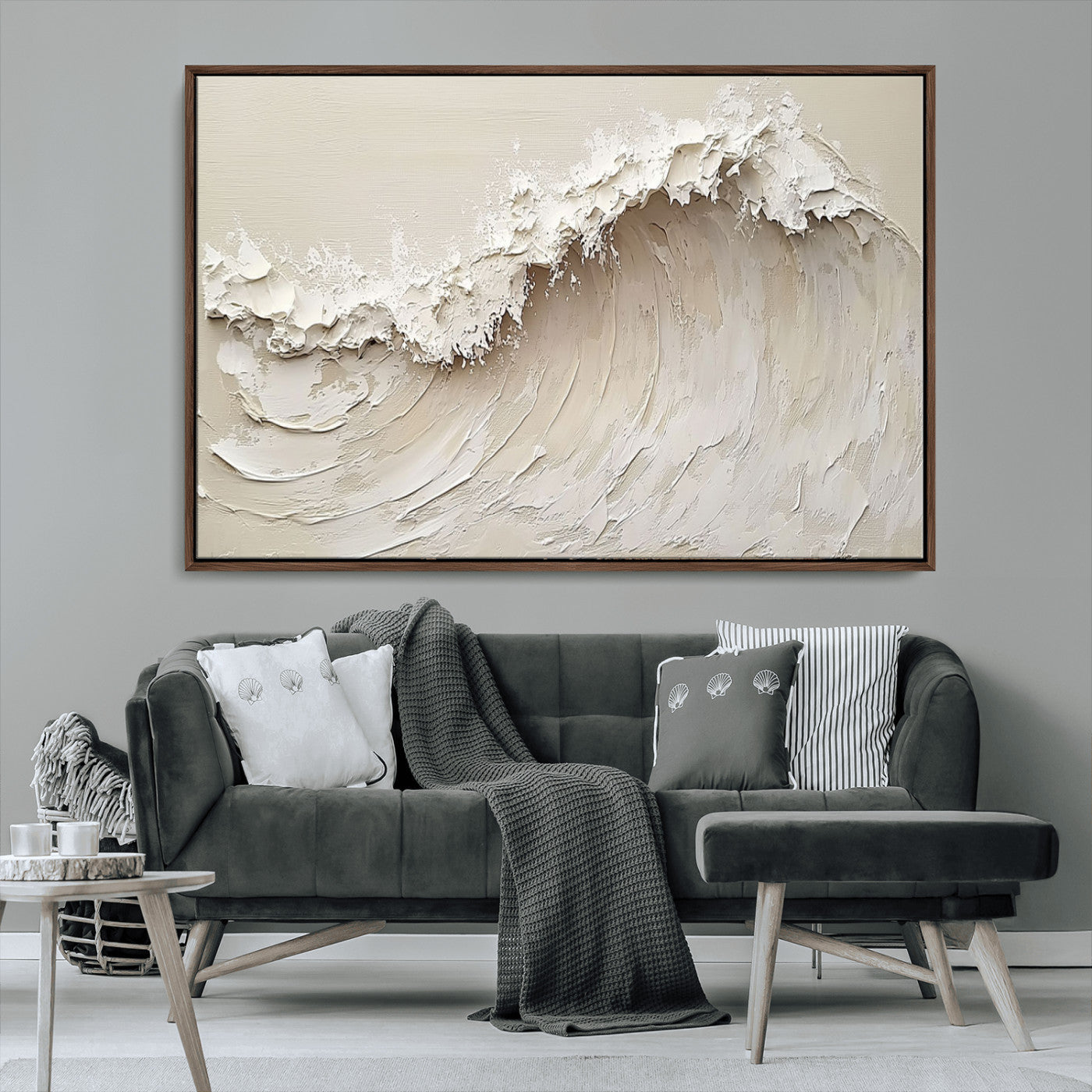 45175-MGV-CV-36X24-Textured Wave Wall Art Canvas Print, Framed Minimal Seascape Art Picture Print, Elegant Wave Perfect Modern Coastal Decor Artwork