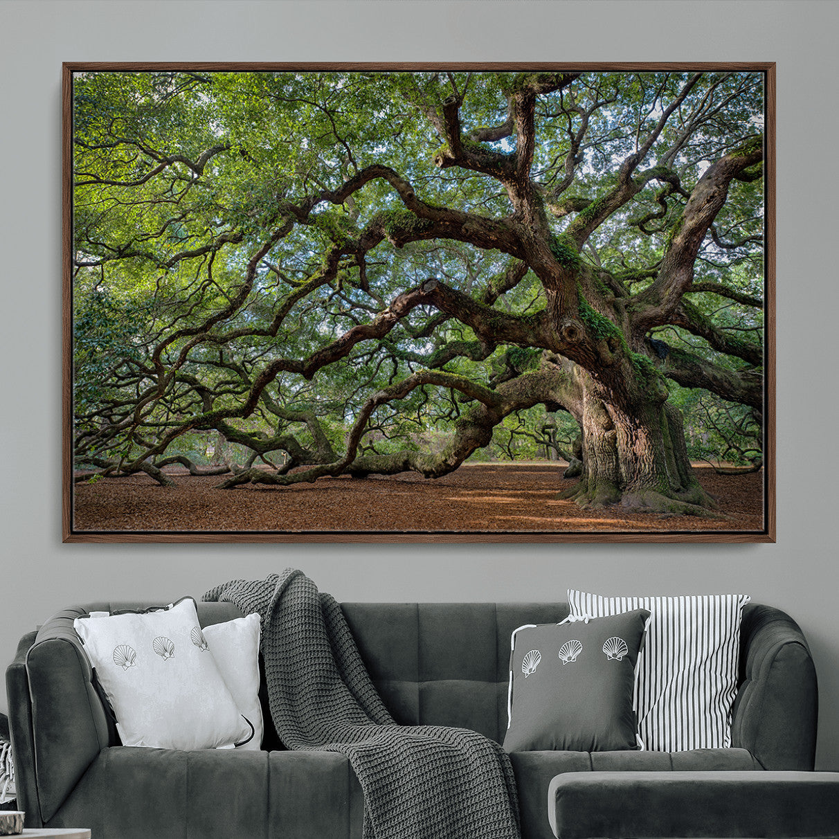 MGV-FC-36X24 - Historic Tree Wall Art Canvas Print, Framed Mossy Tree Art Picture Print, Twisted Branches Perfect Nature Southern Decor Artwork
