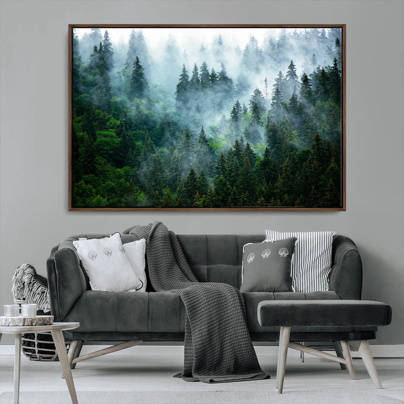 17393683-MGV-CV-36X24-Misty Forest Art Wall Art Canvas Print, Framed Foggy Mountain Art Art Picture Print, Scenic Wall Print Perfect Decor Artwork