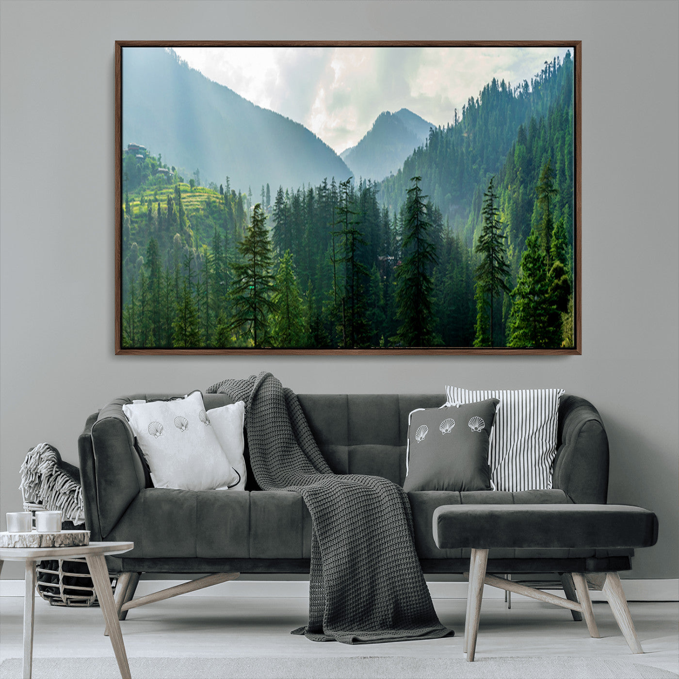 83417191-MGV-CV-36X24-Misty Mountain Forest Wall Art – Pine Tree Landscape Canvas Print, Nature Photography Panorama, Tranquil Green Forest Décor for