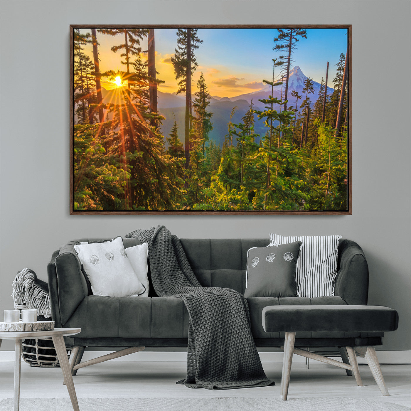 83544043-MGV-CV-36X24-Forest Sunset Wall Art Canvas Print, Framed Sunset Trees Art Picture Print, Green Pines Perfect Rustic Nature Decor Artwork