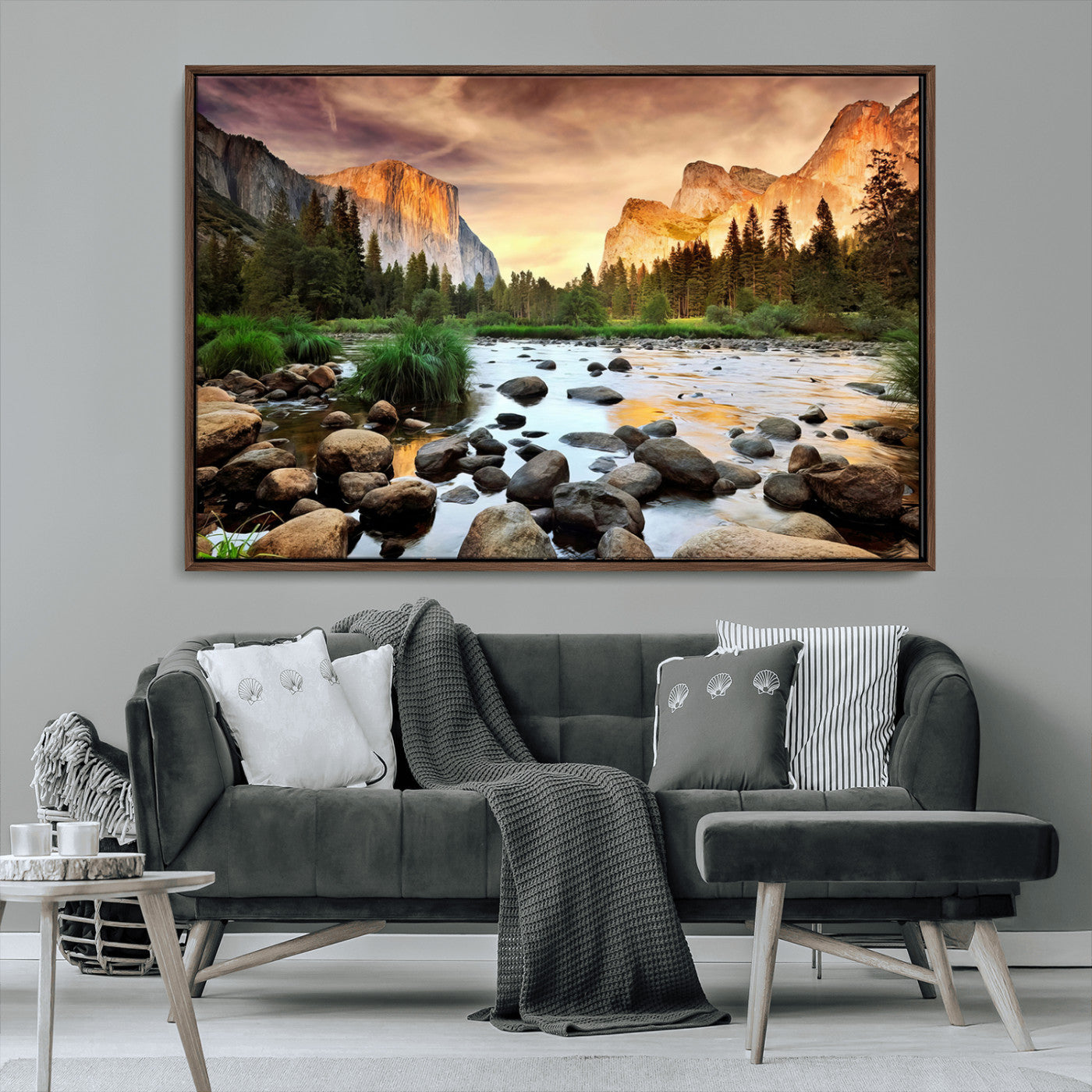 90956031-MGV-CV-36X24-Yosemite Valley Wall Art – Scenic Mountain River Landscape Canvas Print, Nature Photography for Living Room, Bedroom, Cabin,
