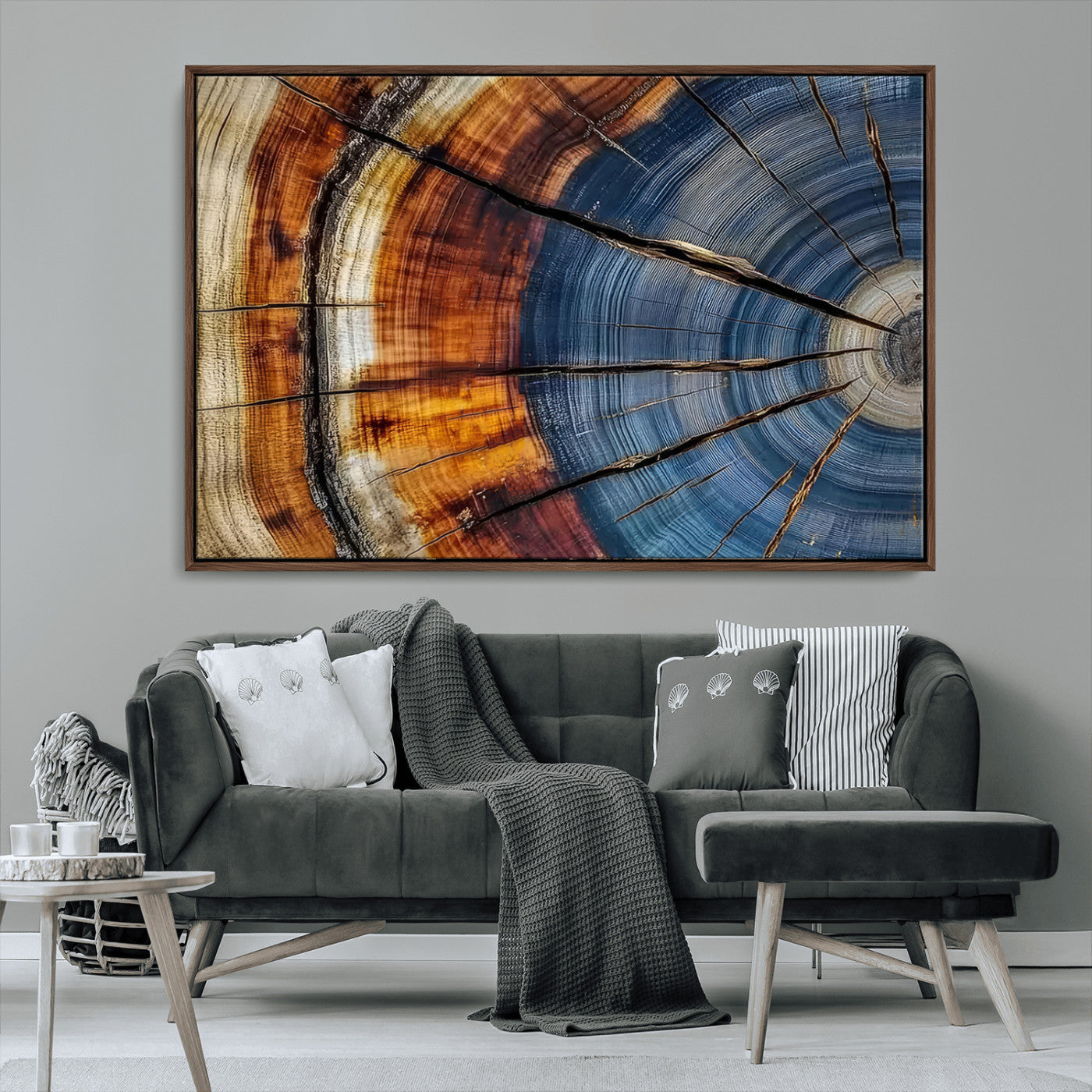 96890915-MGV-CV-36X24-Abstract Tree Ring Wall Art – Rustic Nature Canvas Print with Wood Grain Texture, Modern Earth Tone Artwork for Office, Living