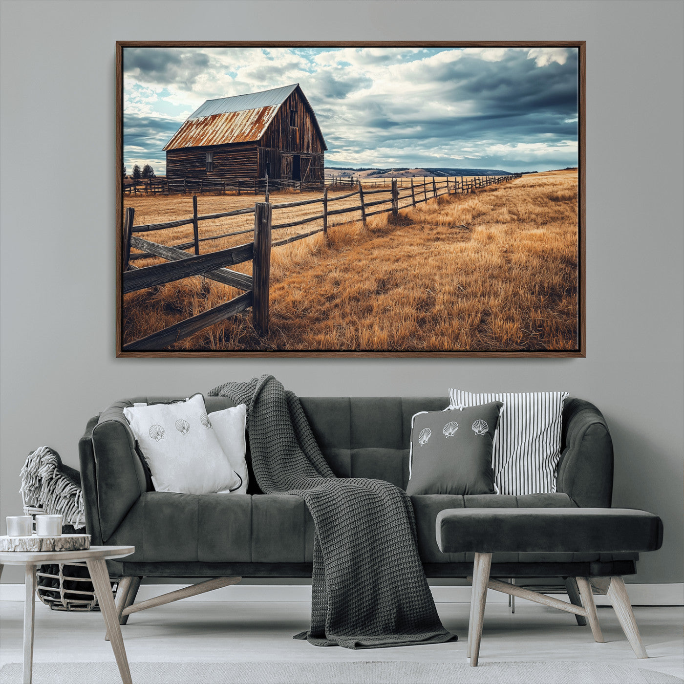 69356982-MGV-CV-36X24-Old Barn Wall Art Canvas Print, Framed Rustic Fence Art Picture Print, Wooden Farmhouse Perfect Rustic Farmhouse Decor Artwork