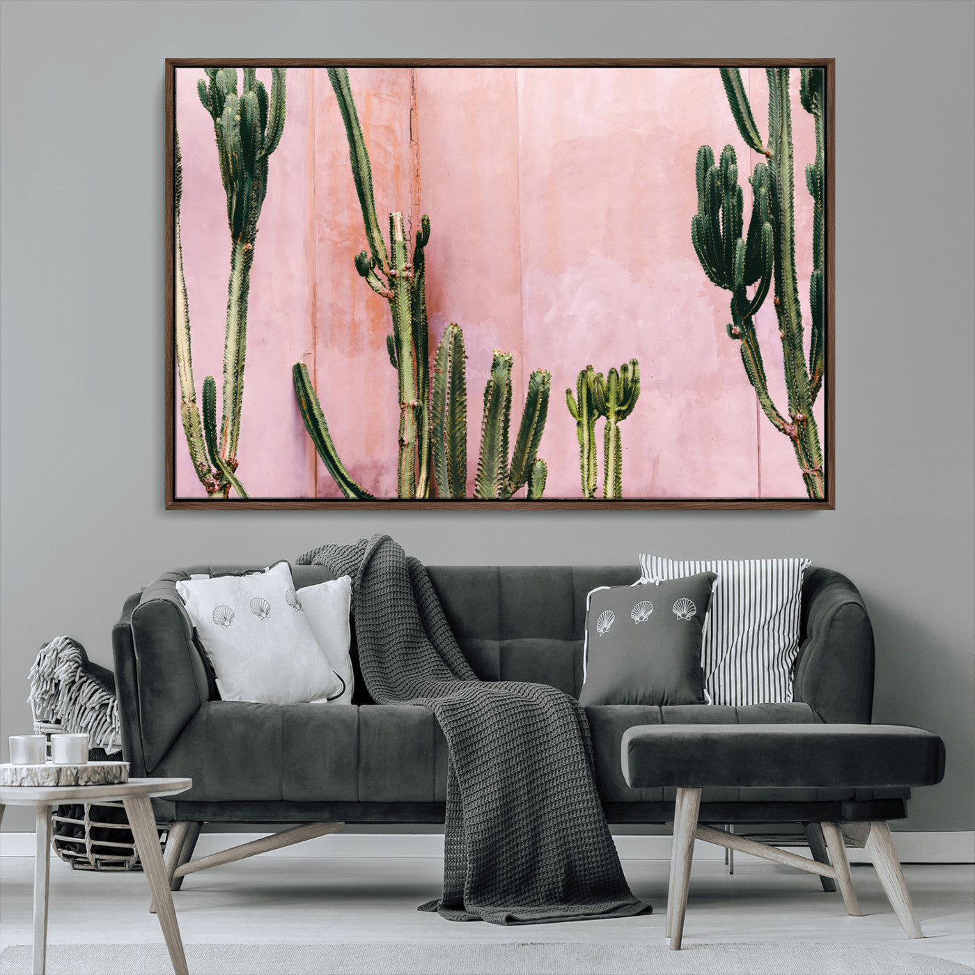 93119502-MGV-CV-36X24-Tall Cactus Wall Art Canvas Print, Framed Pink Wall Art Picture Print, Cactus Lines Perfect Modern Desert Decor Artwork