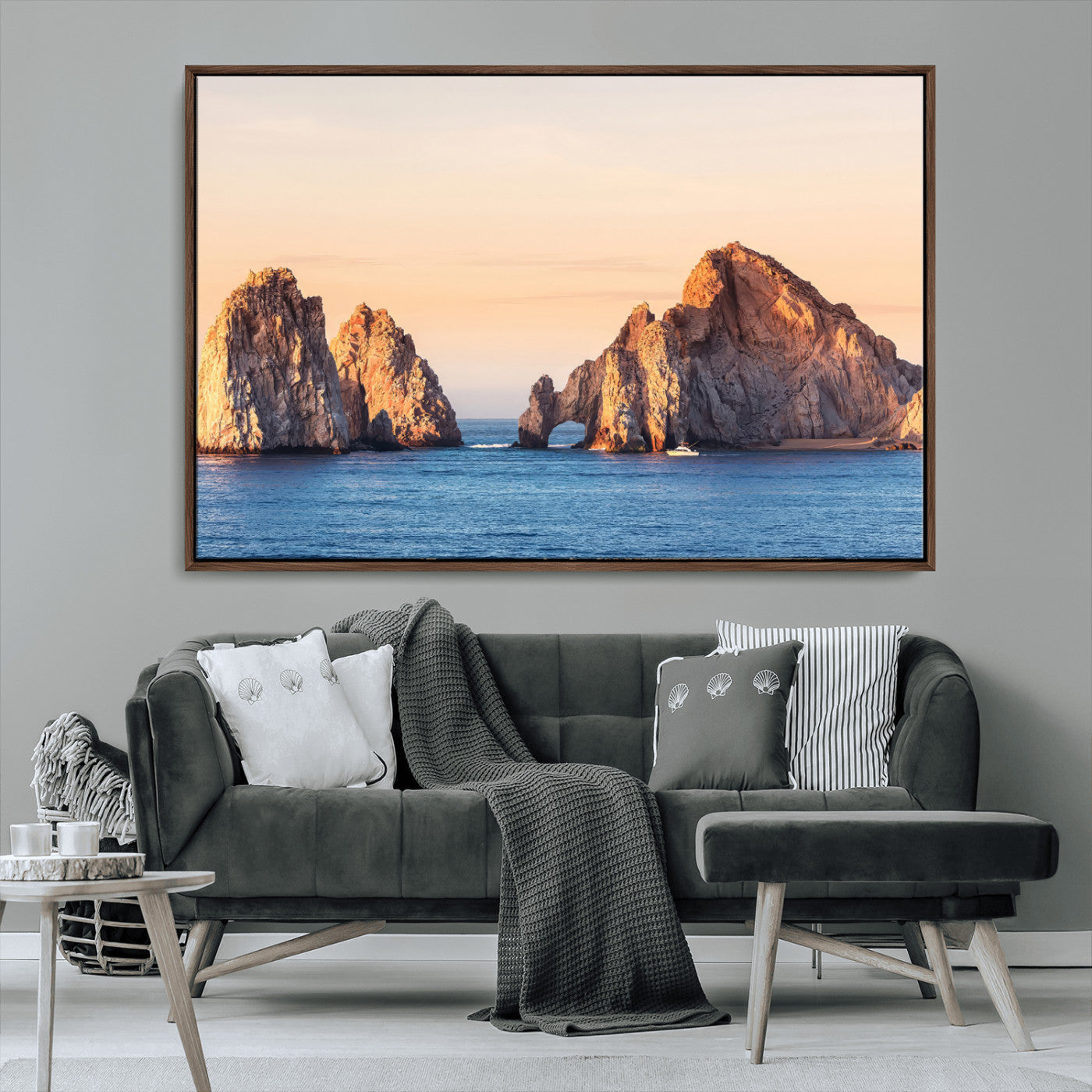 72996116-MGV-CV-36X24-El Arco Wall Art Canvas Print, Framed Cabo Rocks Art Picture Print, Ocean Arch Perfect Golden Coastal Landmark Decor Artwork