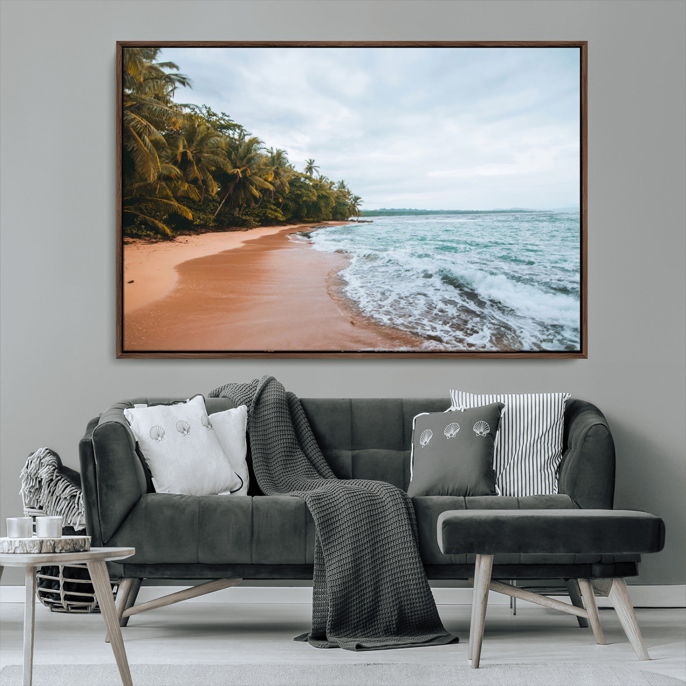 88125882-MGV-CV-36X24-Tropical Shoreline Wall Art Canvas Print, Framed Palm Trees Art Picture Print, Tropical Ocean Perfect Tropical Coastal Decor