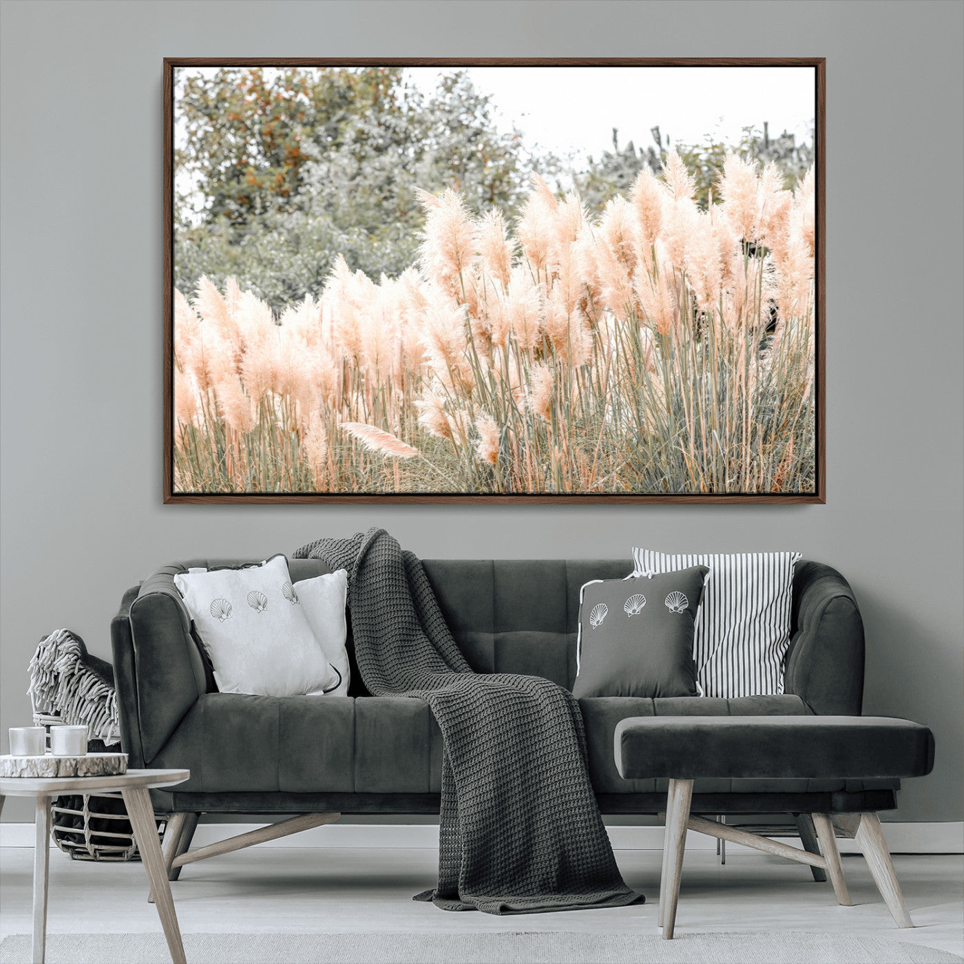 21826392-MGV-CV-36X24-Pampas Grass Wall Art Canvas Print, Framed Soft Pampas Art Picture Print, Pastel Grasses Perfect Soft Neutral Boho Decor Artwork