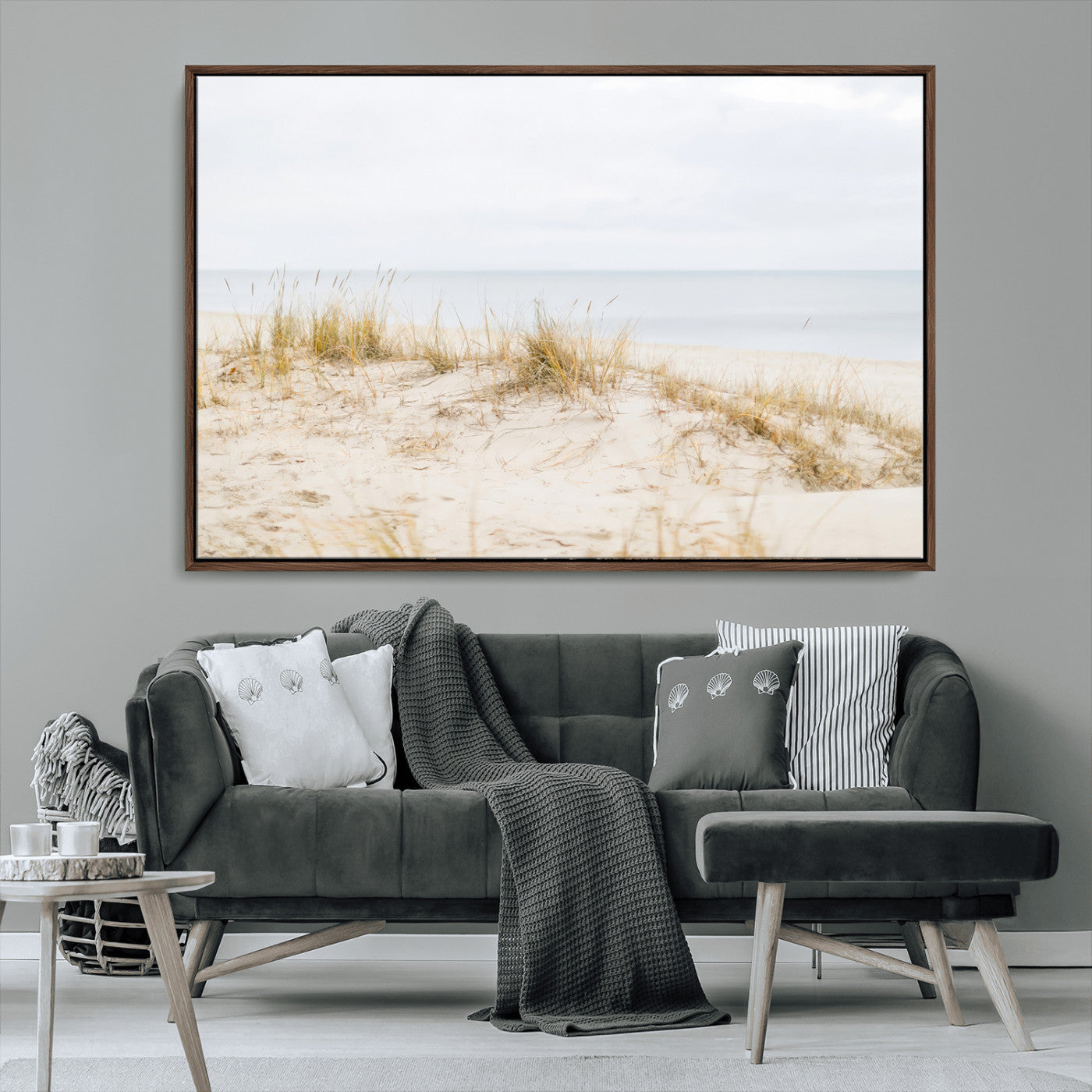 13146857-MGV-CV-36X24-Beach Dunes Wall Art Canvas Print, Framed Soft Horizon Art Picture Print, Coastal Grass Perfect Minimalist Coastal Decor Artwork