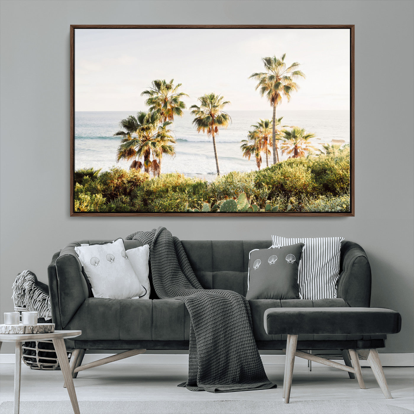 94707294-MGV-CV-36X24-California Coast Wall Art Canvas Print, Framed Palm Trees Art Picture Print, Coastal Landscape Perfect Coastal Minimalist Decor