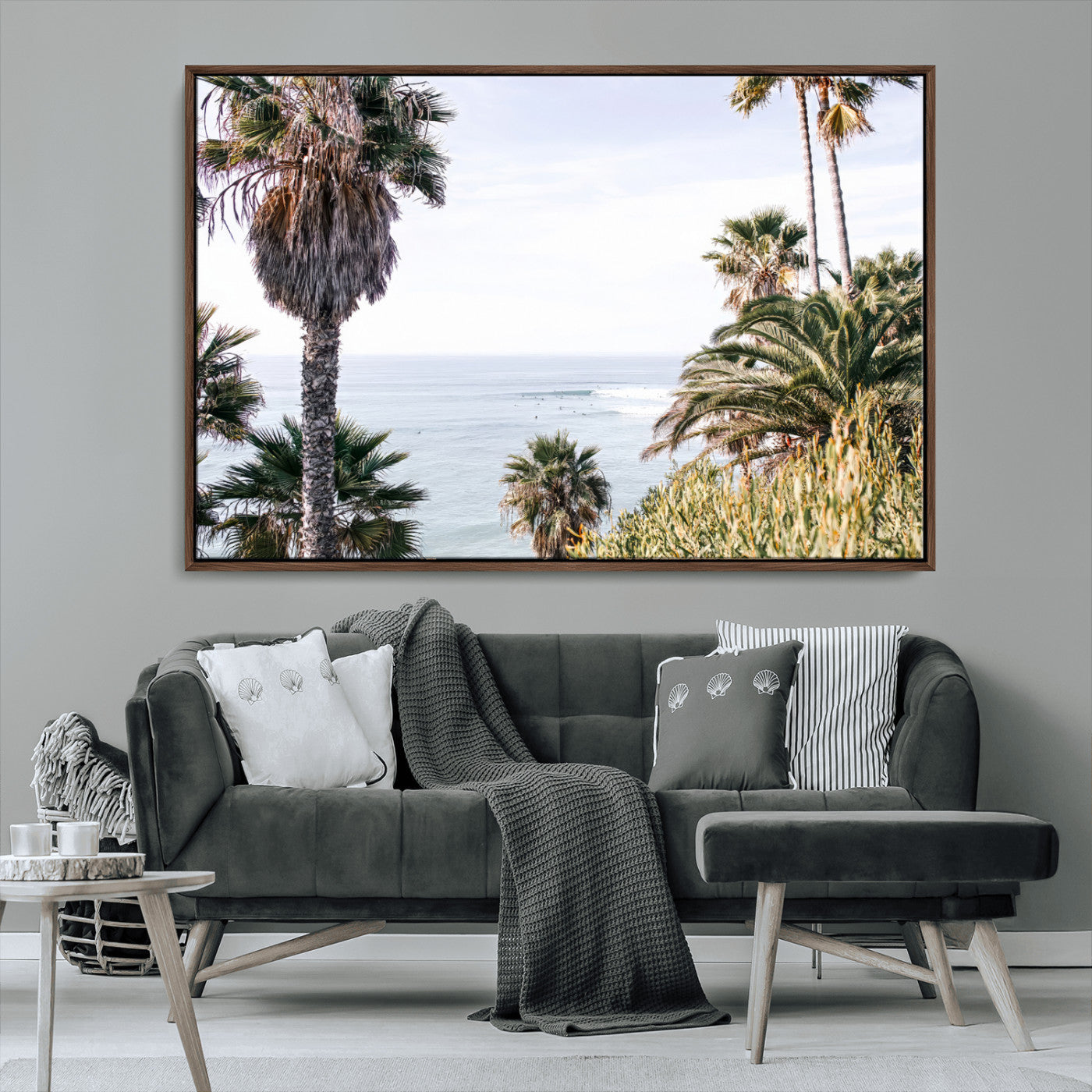 51404565-MGV-CV-36X24-Palm Trees Wall Art Canvas Print, Framed Ocean Breeze Art Picture Print, Coastal View Perfect Tropical Coastal Decor Artwork