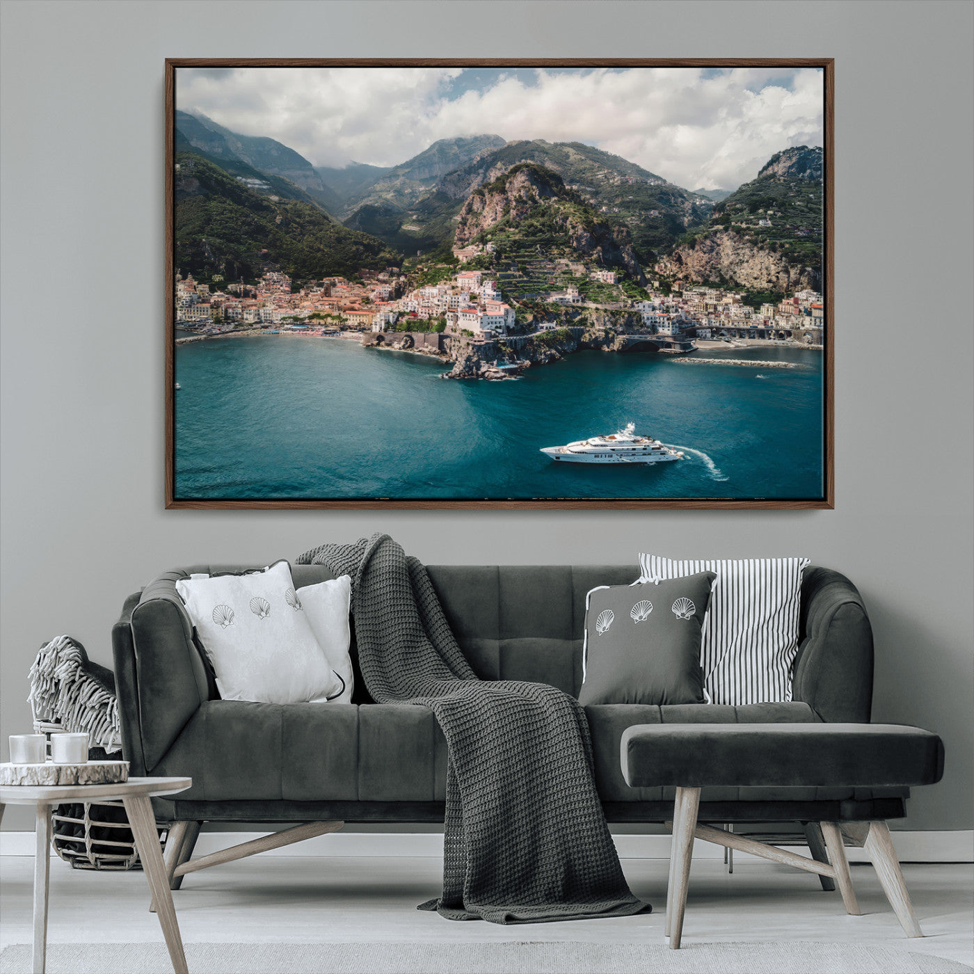20321590-MGV-CV-36X24-Amalfi Coast Wall Art Canvas Print, Framed Italy Travel Art Picture Print, Mediterranean Landscape Perfect Mediterranean Coastal