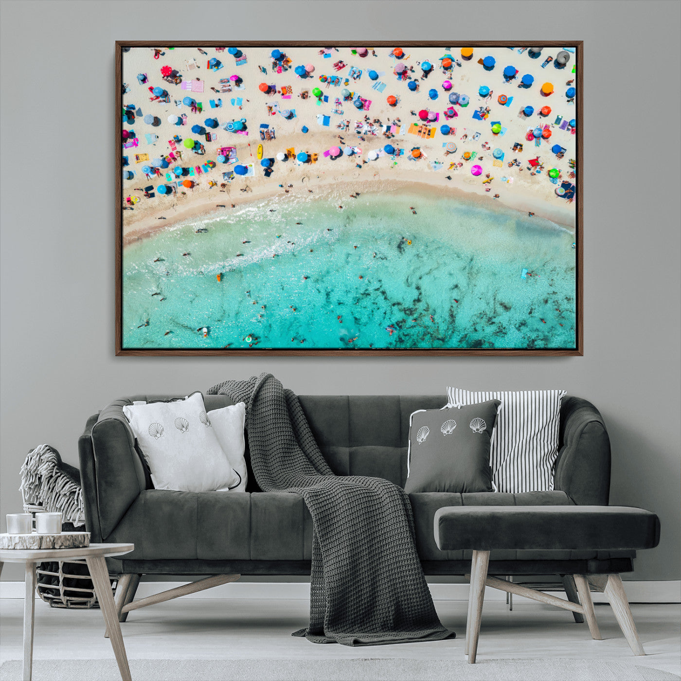 76172085-MGV-CV-36X24-Tropical Shoreline Wall Art Canvas Print, Framed Beach Relaxing Art Picture Print, Aerial Summer Perfect Coastal Vibrant Decor