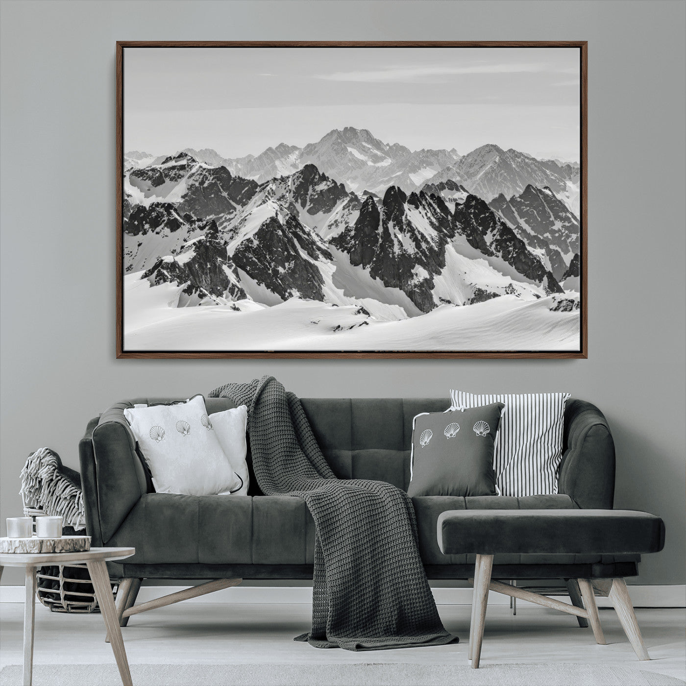 46884246-MGV-CV-36X24-Snowy Mountain Wall Art Canvas Print, Framed Mountain Peaks Art Picture Print, Alpine Mountains Perfect Minimalist Alpine Decor