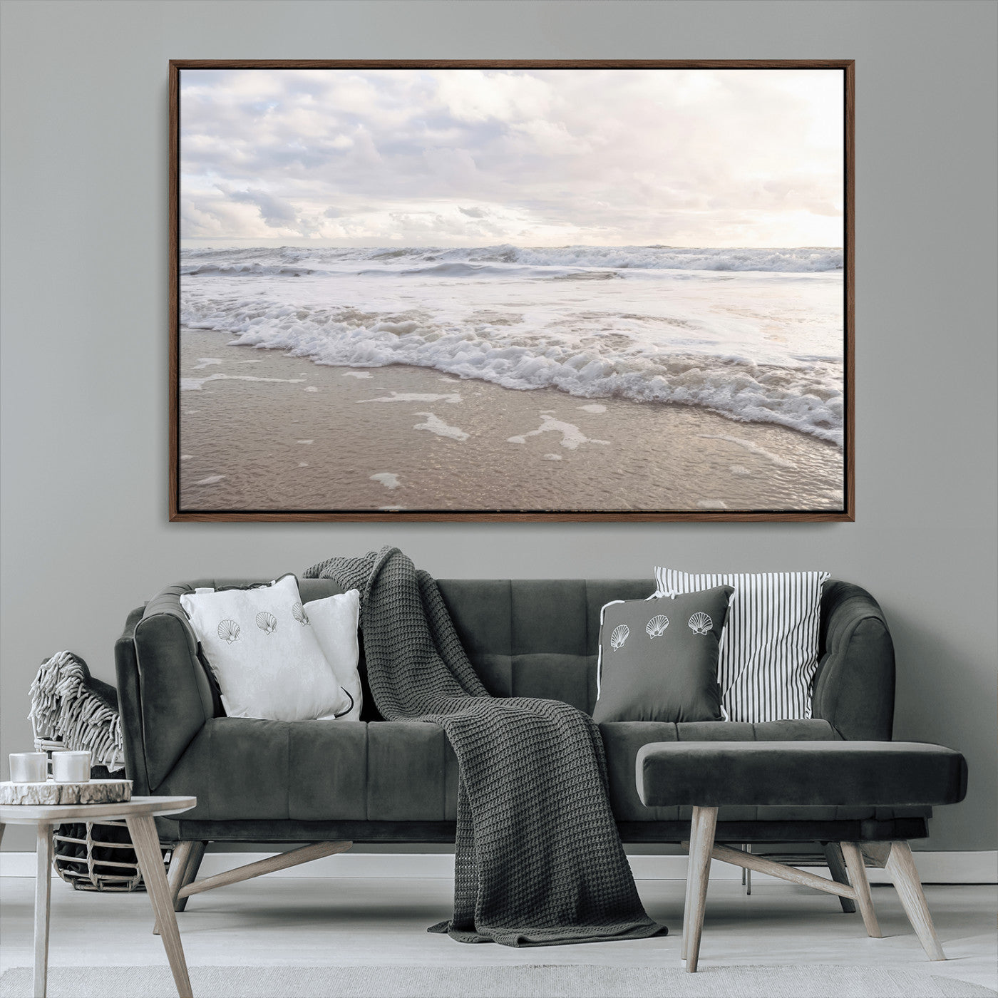 70596264-MGV-CV-36X24-Ocean Waves Wall Art Canvas Print, Framed Coastal Shoreline Art Picture Print, Sea Foam Perfect Coastal Minimalist Decor Artwork
