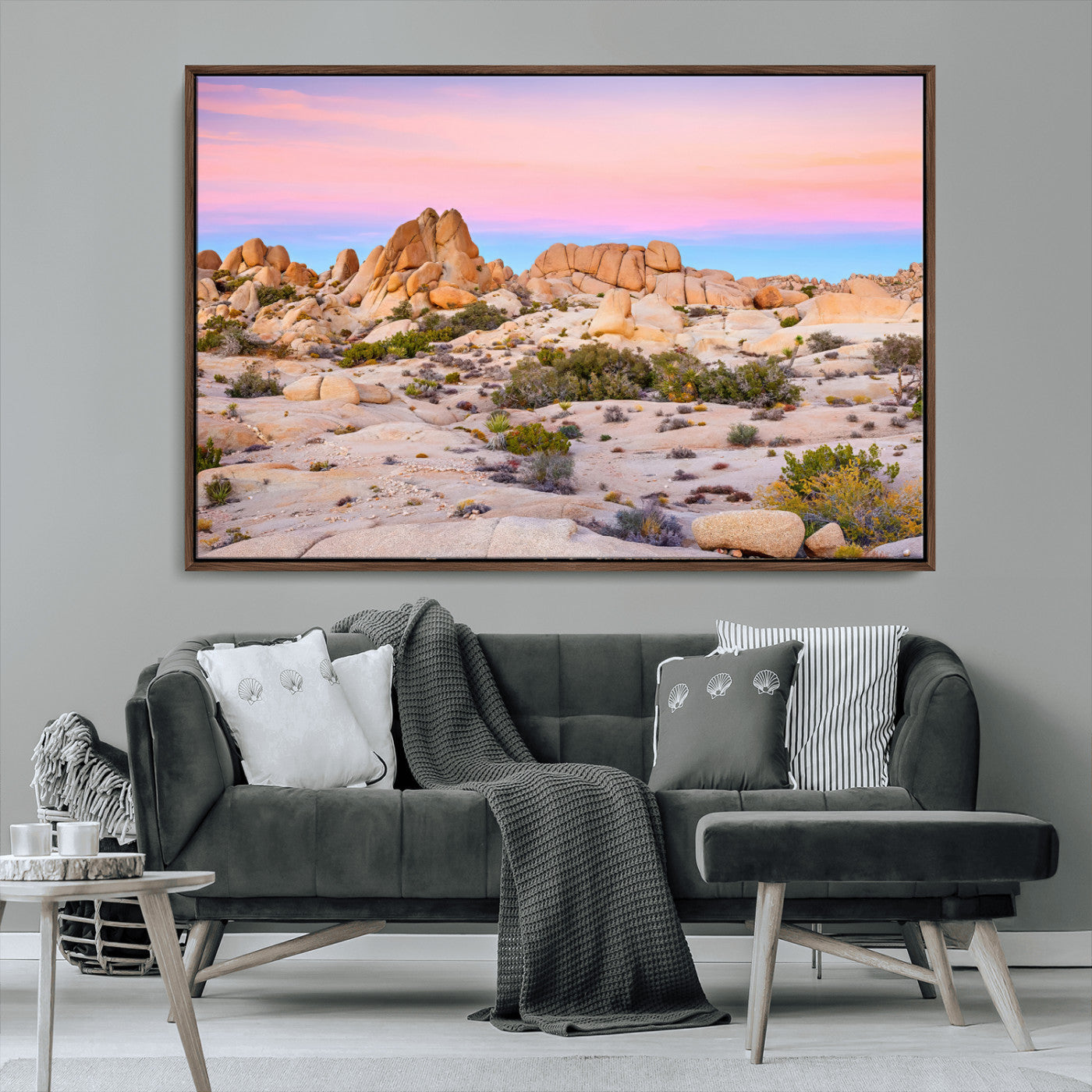 96167137-MGV-CV-36X24-Vibrant Sunset Sky Wall Art Canvas Print, Framed Joshua Tree Art Picture Print, Rugged Terrain Perfect Southwestern Boho Decor