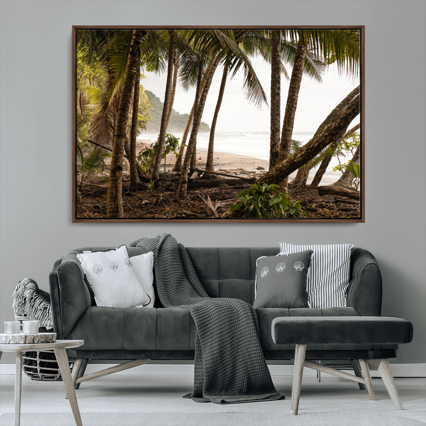 92093951-MGV-CV-36X24-Tropical Jungle Wall Art Canvas Print, Framed Palm Tree Forest Art Picture Print, Coastal Escape Perfect Jungle Retreat Decor