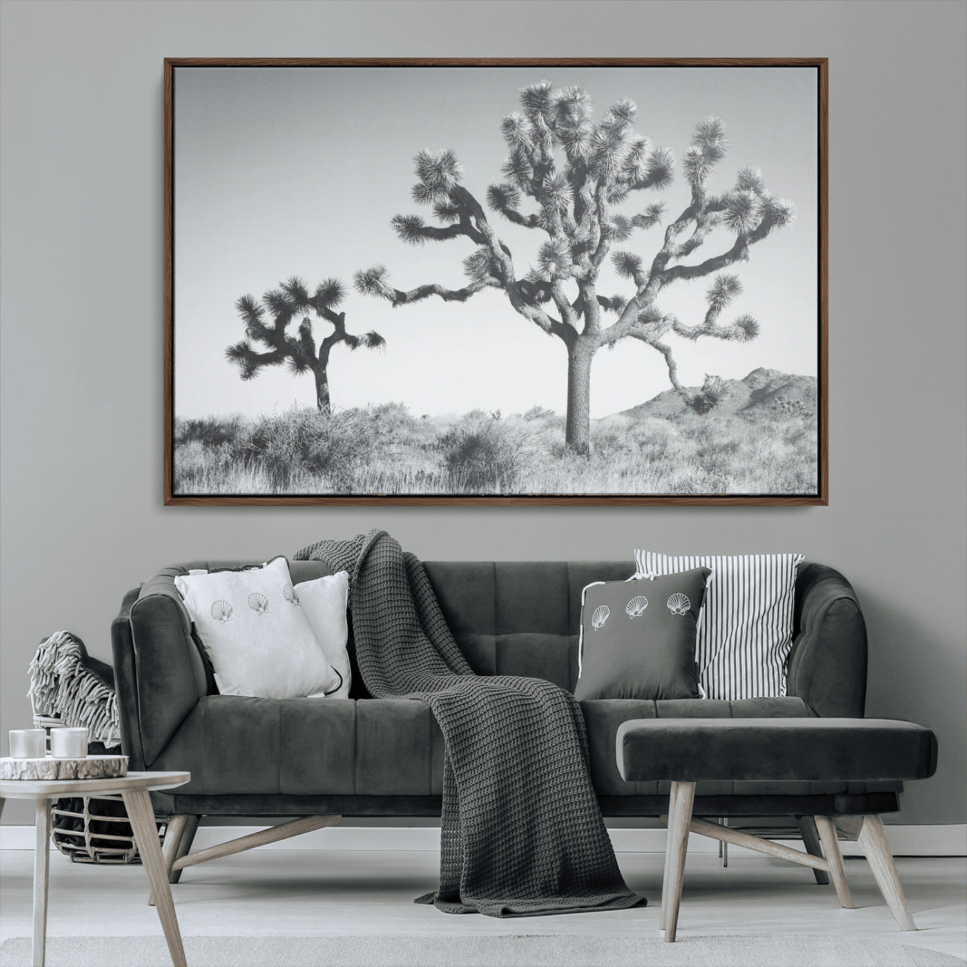 29996209-MGV-CV-36X24-Joshua Tree Art Wall Art Canvas Print, Framed Black White Landscape Art Picture Print, Desert Tree Decor Perfect Southwestern Boho