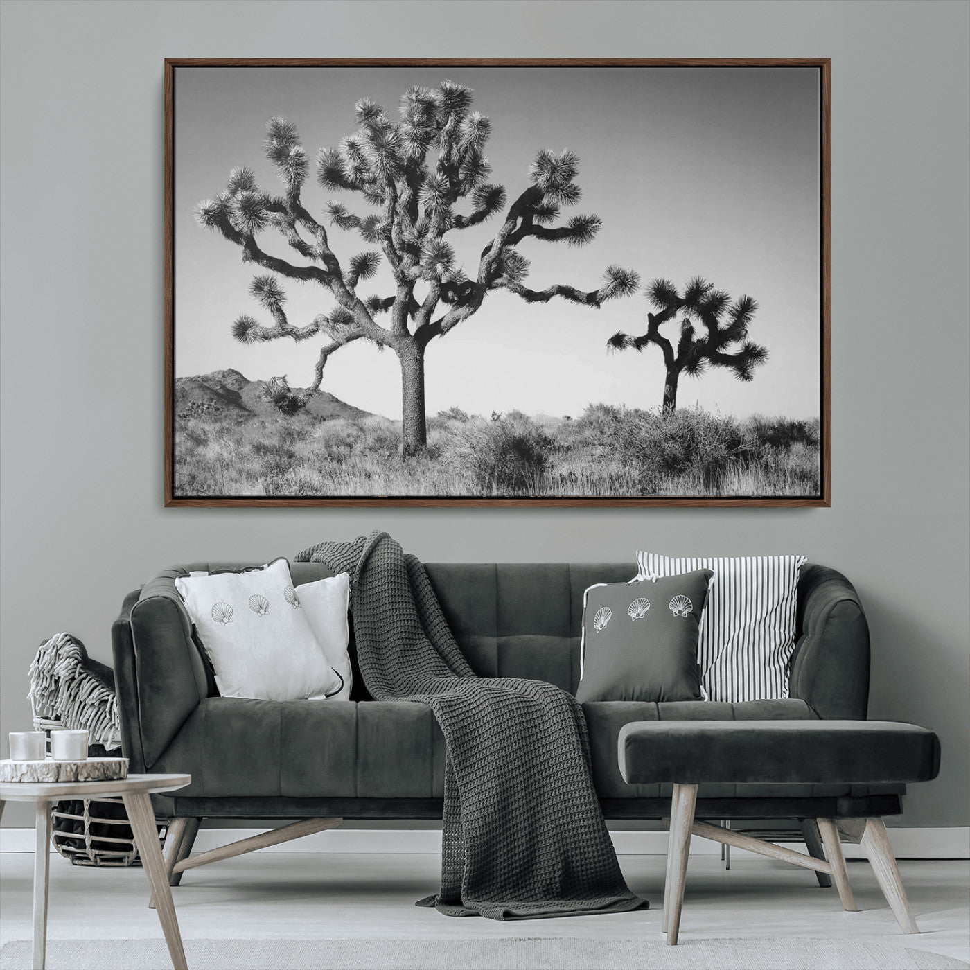 50975475-MGV-CV-36X24-Joshua Tree Art Wall Art Canvas Print, Framed Desert Tree Print Art Picture Print, Black White Nature Perfect Southwestern Boho