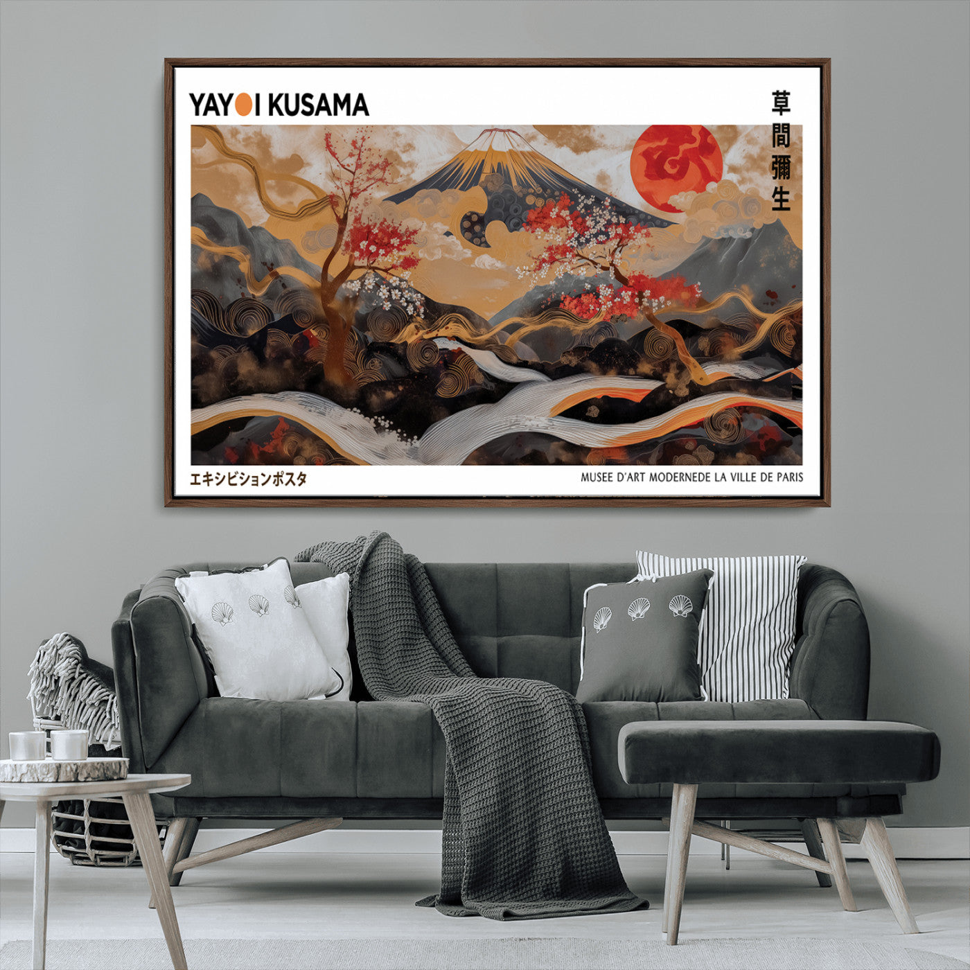 85375874-MGV-CV-36X24-Mount Fuji Abstract Wall Art – Japanese Landscape Canvas Print, Cherry Blossom & Red Sun Painting, Elegant Modern Zen Asian Home