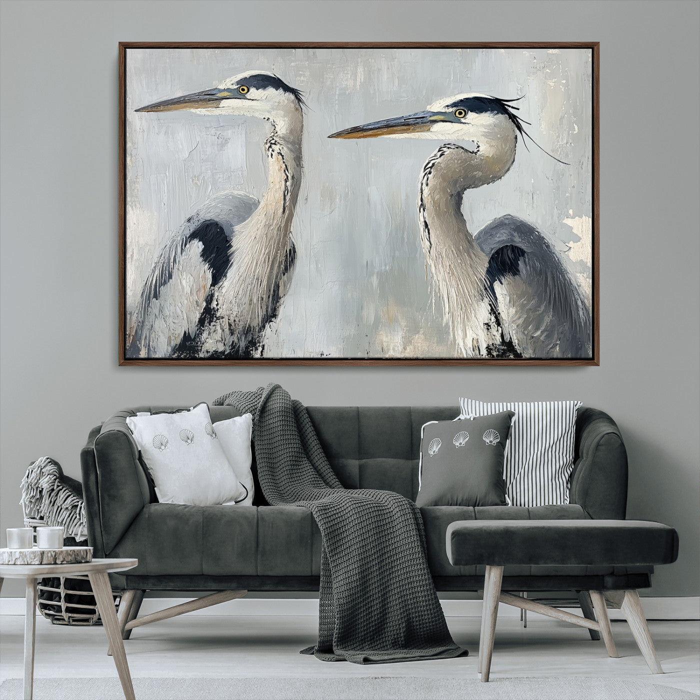 19427826-MGV-CV-36X24-Bird Canvas Decor Wall Art Canvas Print, Framed Coastal Bird Pair Art Picture Print, Minimalist Wildlife Wall Perfect Coastal