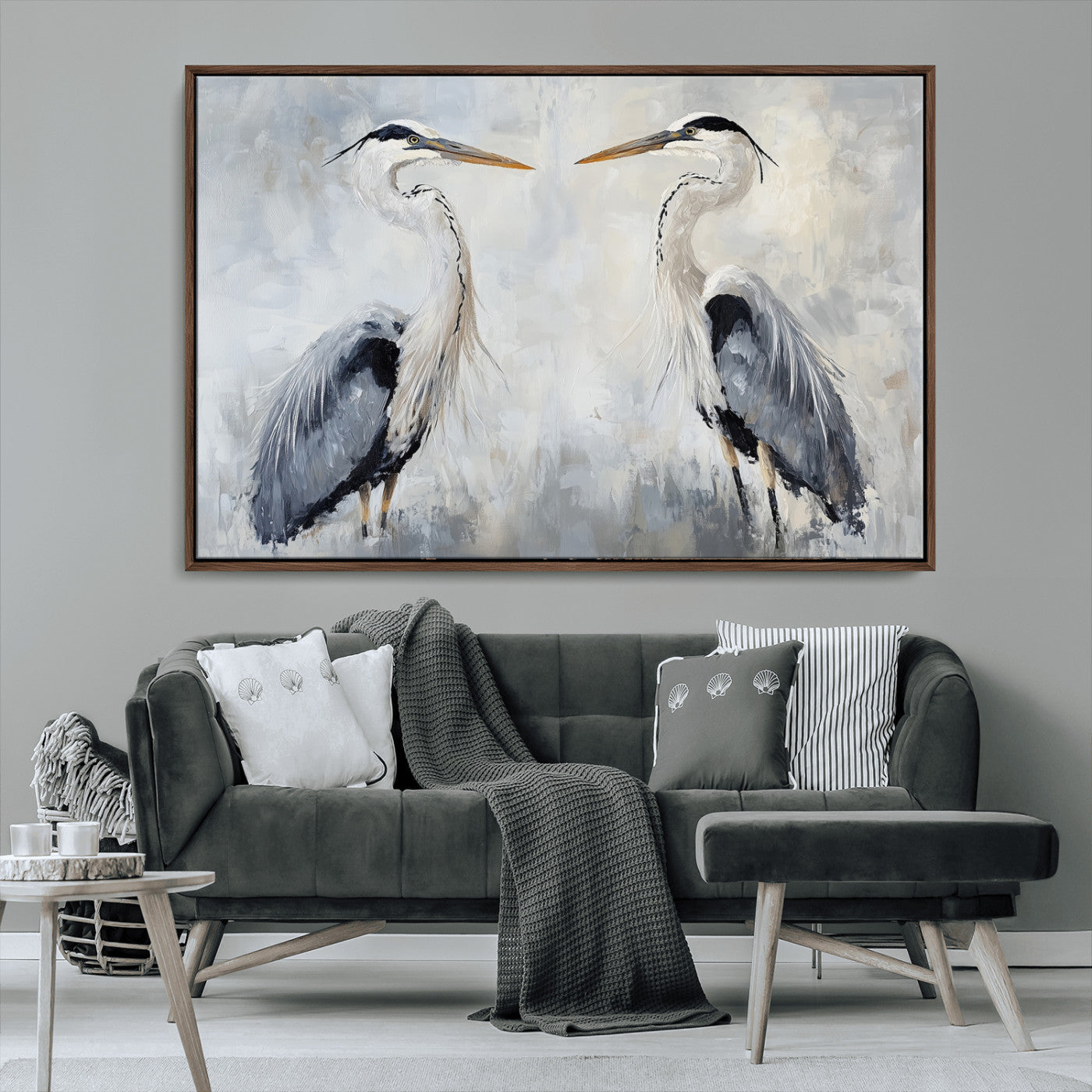90806932-MGV-FC-36X24_Walnut-Heron Wall Art Wall Art Canvas Print, Framed Bird Canvas Decor Art Picture Print, Nature Inspired Perfect Coastal Minimalist Decor