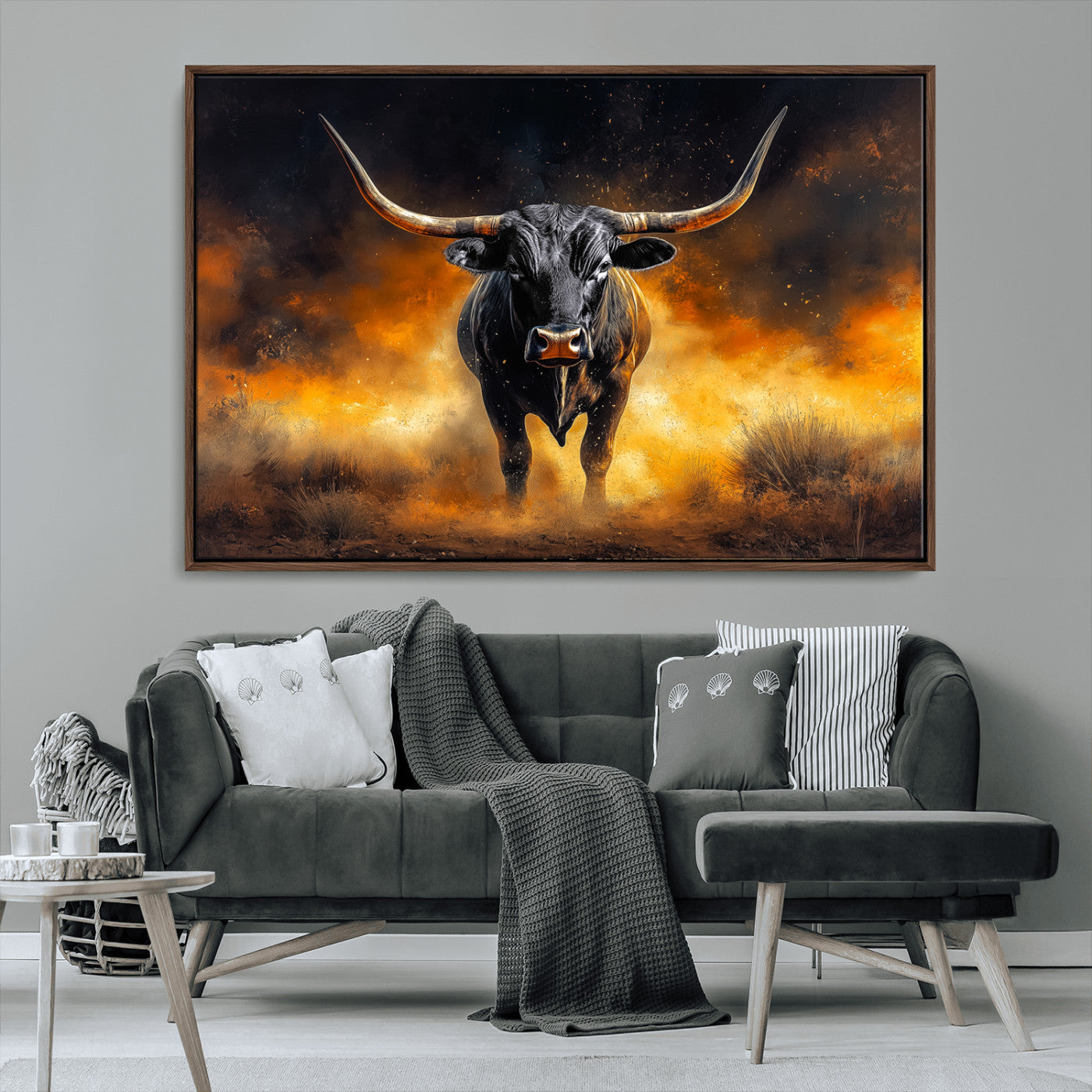 58293979-MGV-CV-36X24-Longhorn Canvas Wall Art Canvas Print, Framed Bold Bull Wall Art Art Picture Print, Western Animal Decor Perfect Western Dramatic