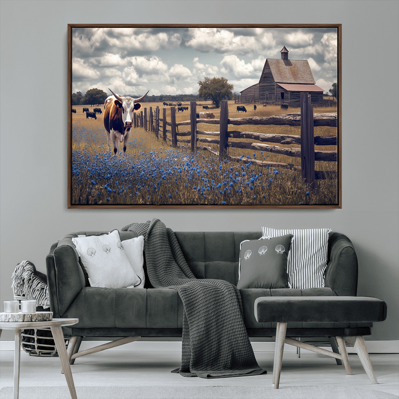 22296025-MGV-FC-36X24_Walnut-Texas Longhorn Canvas Wall Art Canvas Print, Framed Rustic Barn Wall Art Art Picture Print, Farmhouse Cow Decor Perfect Rustic