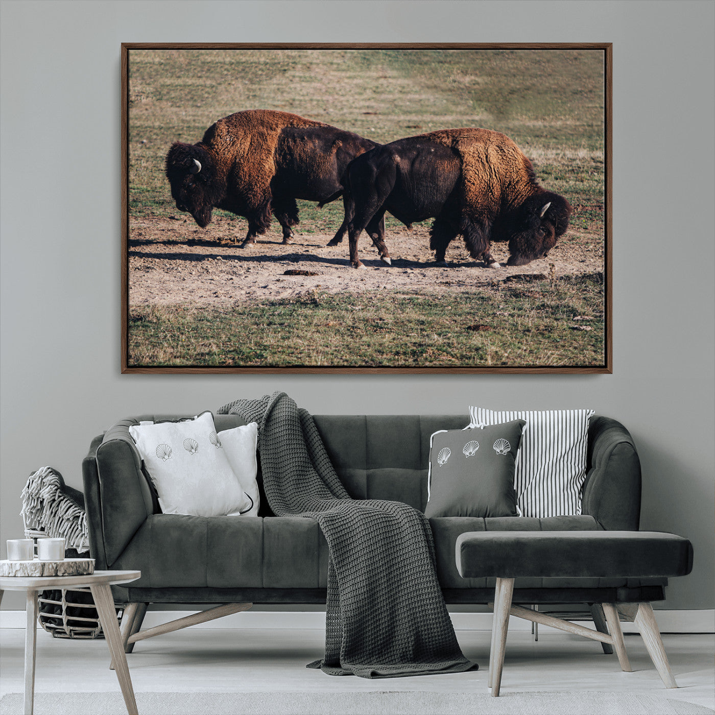 58141885-MGV-CV-36X24-Bison Photography Wall Art Canvas Print, Framed Western Wildlife Art Picture Print, Modern Ranch Perfect Western Rustic Decor