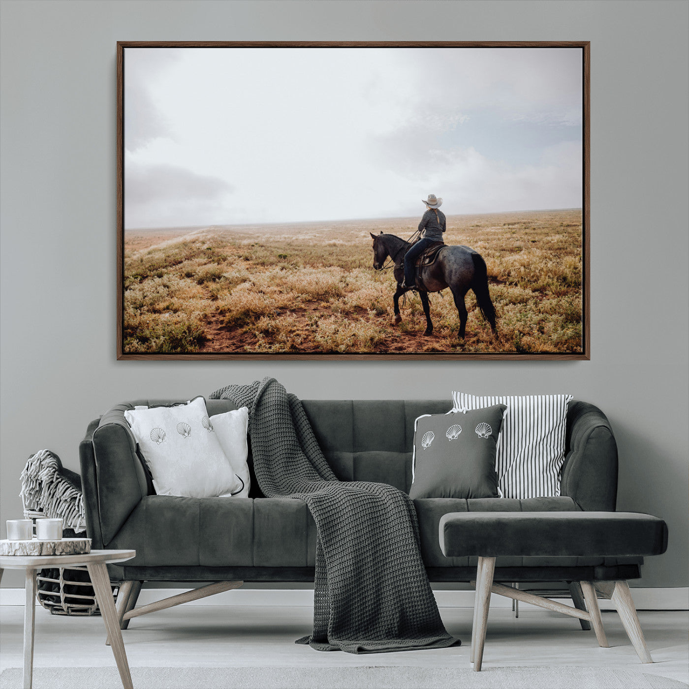 57597730-MGV-CV-36X24-Cowboy Wall Art Wall Art Canvas Print, Framed Western Canvas Art Picture Print, Rustic Ranch Scene Perfect Rustic Western Decor