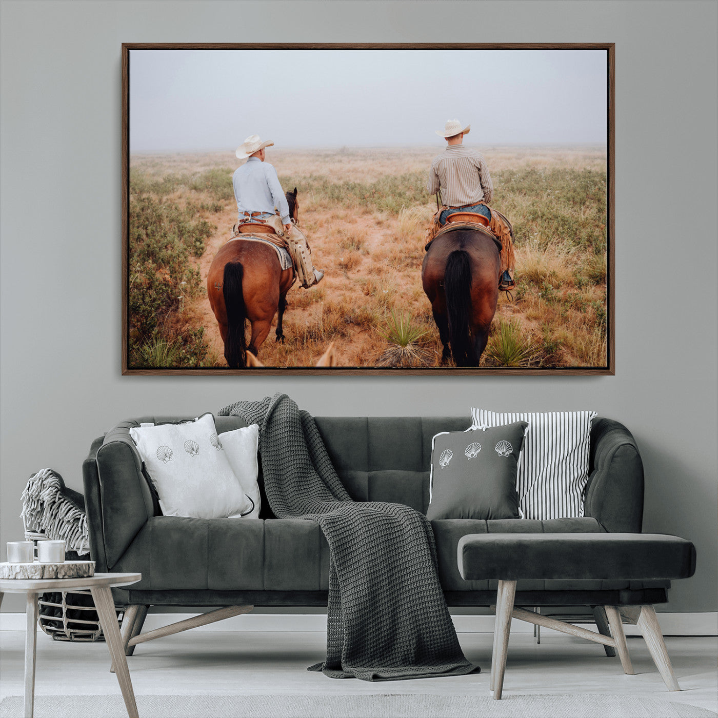 54943176-MGV-CV-36X24-Cowboy Wall Art Wall Art Canvas Print, Framed Western Canvas Art Picture Print, Rustic Ranch Scene Perfect Rustic Western Decor