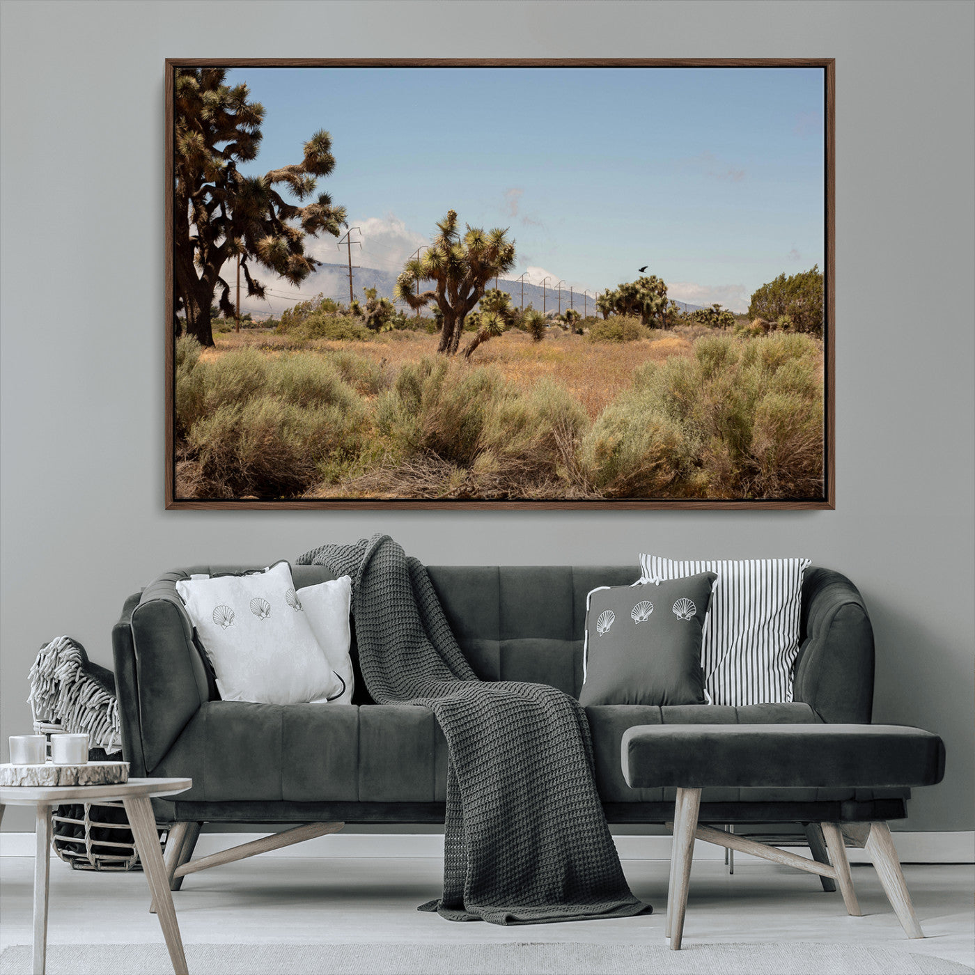 16114018-MGV-CV-36X24-Joshua Tree Wall Art Canvas Print, Framed Desert Landscape Art Picture Print, Mountain Horizon Perfect Southwestern Boho Decor