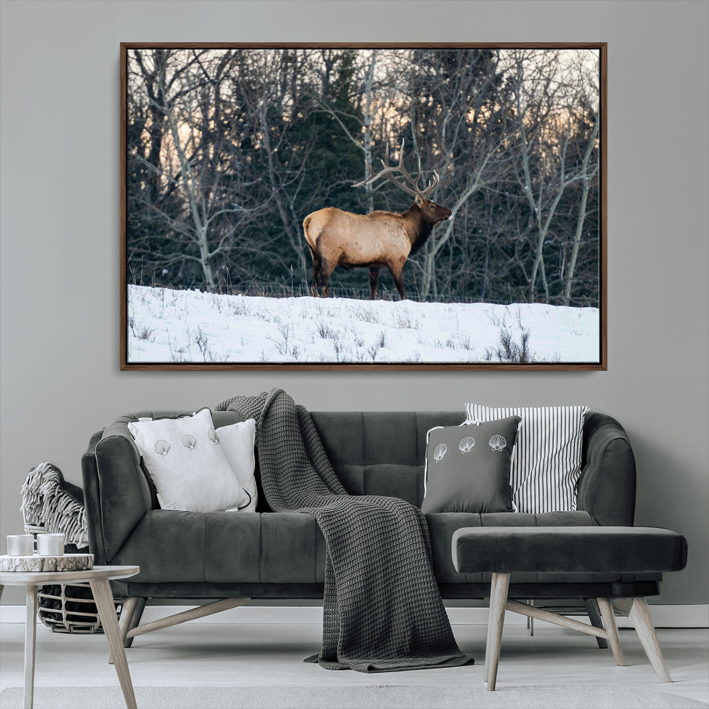 36533178-MGV-CV-36X24-Wild Elk Photography Wall Art Canvas Print, Framed Winter Wildlife Art Picture Print, Snowy Forest Perfect Rustic Lodge Decor