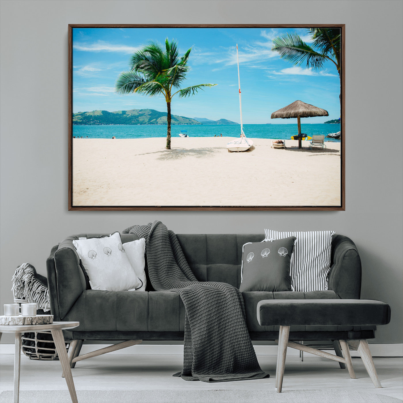 42623350-MGV-CV-36X24-Tropical Beach Wall Art Canvas Print, Framed Palm Tree Art Picture Print, Ocean View Perfect Tropical Coastal Decor Artwork